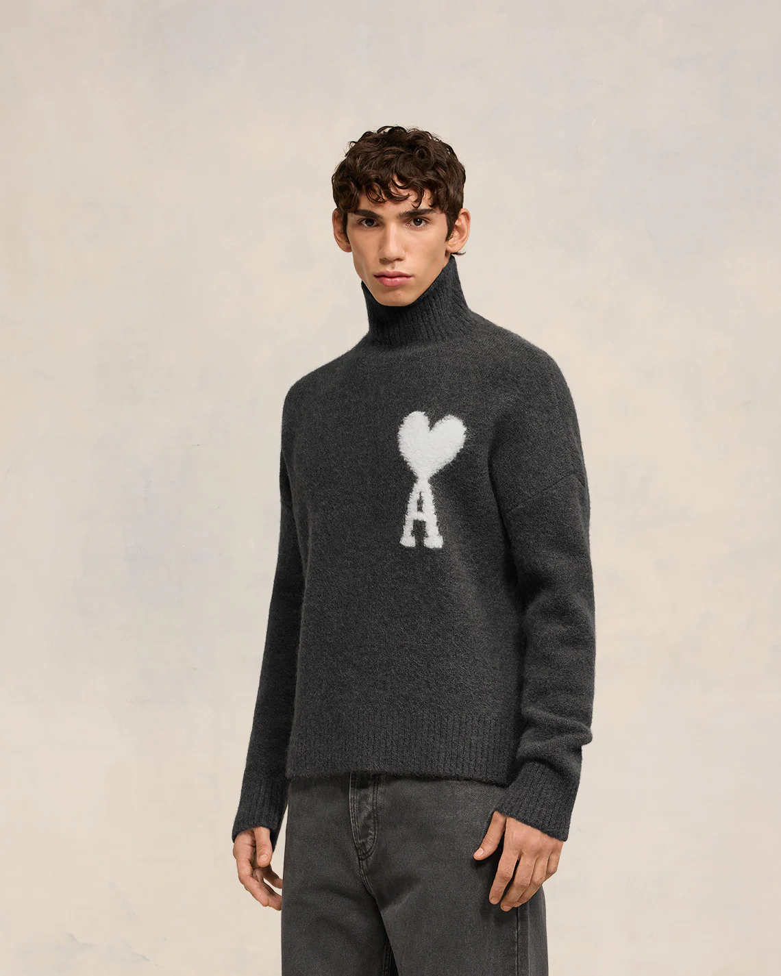 Dark Grey Off-White Ami De Coeur Funnel Neck Sweater - leoleo123123