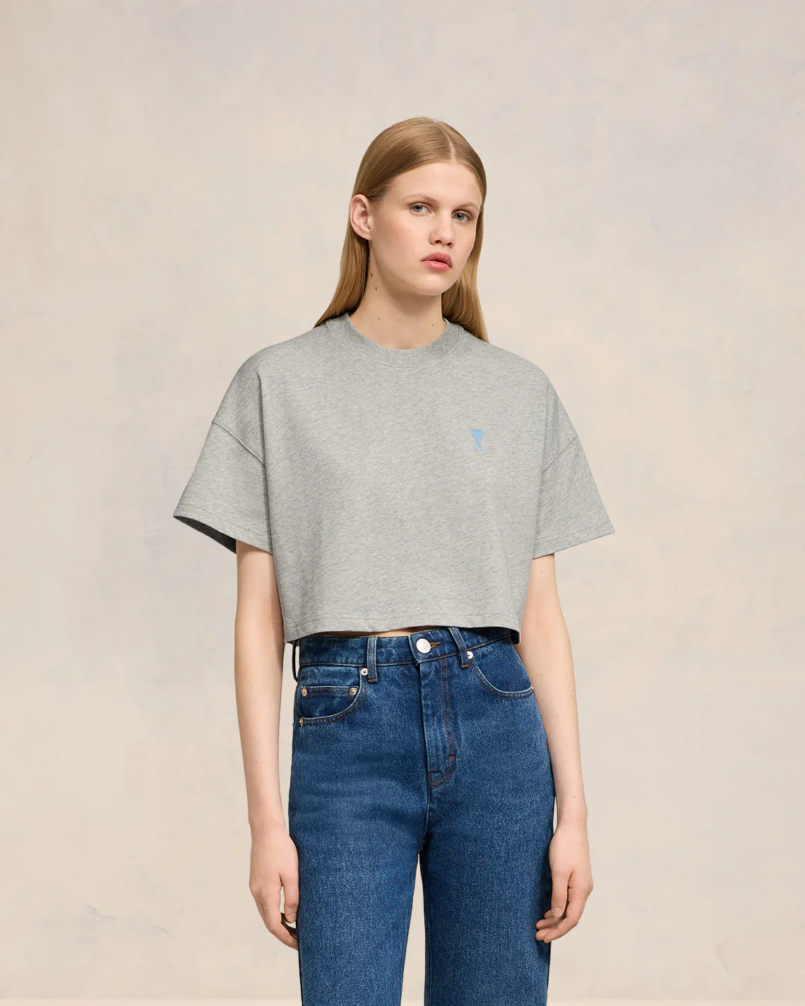 Heather Ash Grey/Cashmere Blue Ami De Coeur Crop T-Shirt - leoleo123123
