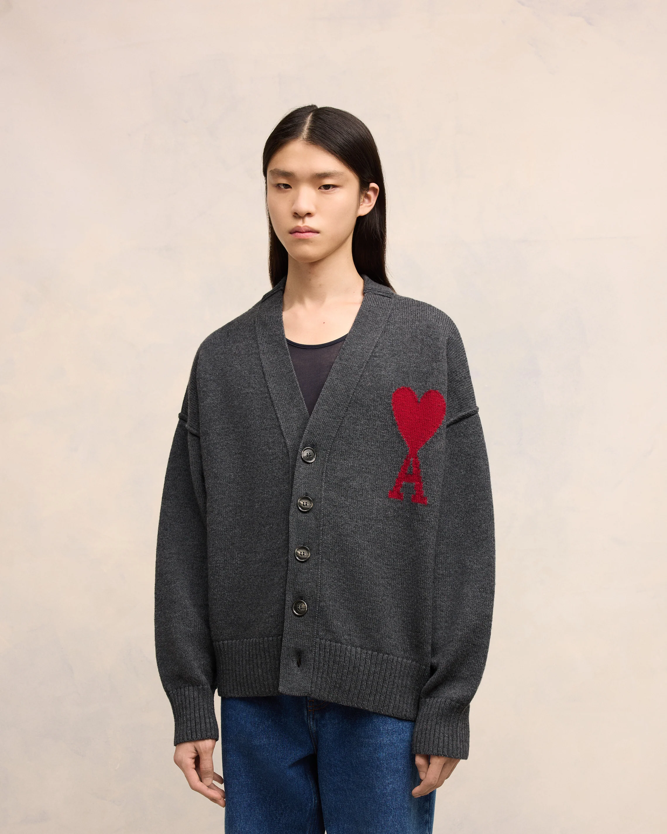 Heather Grey/Red Red Ami De Coeur Cardigan - leoleo123123