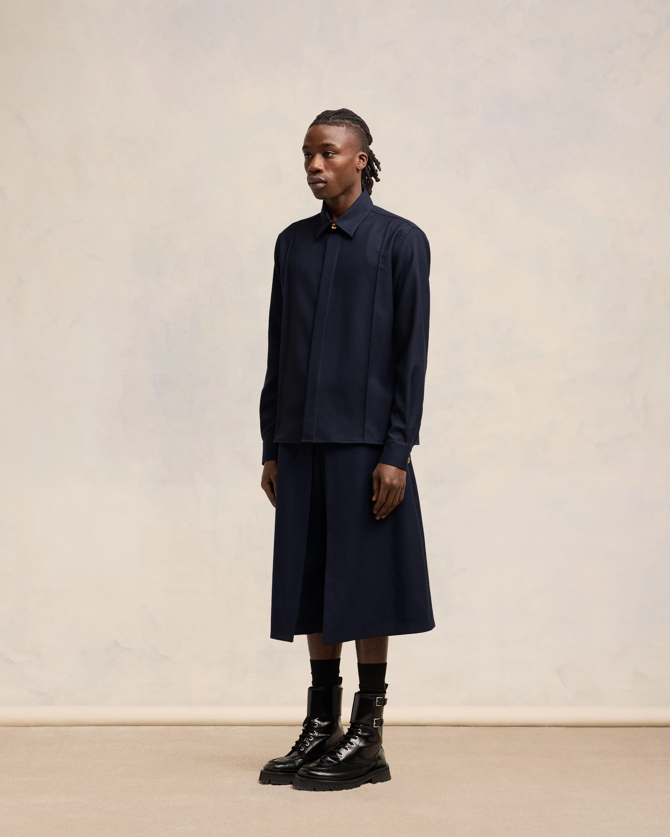 Navy Blue Pintuck Shirt - leoleo123123