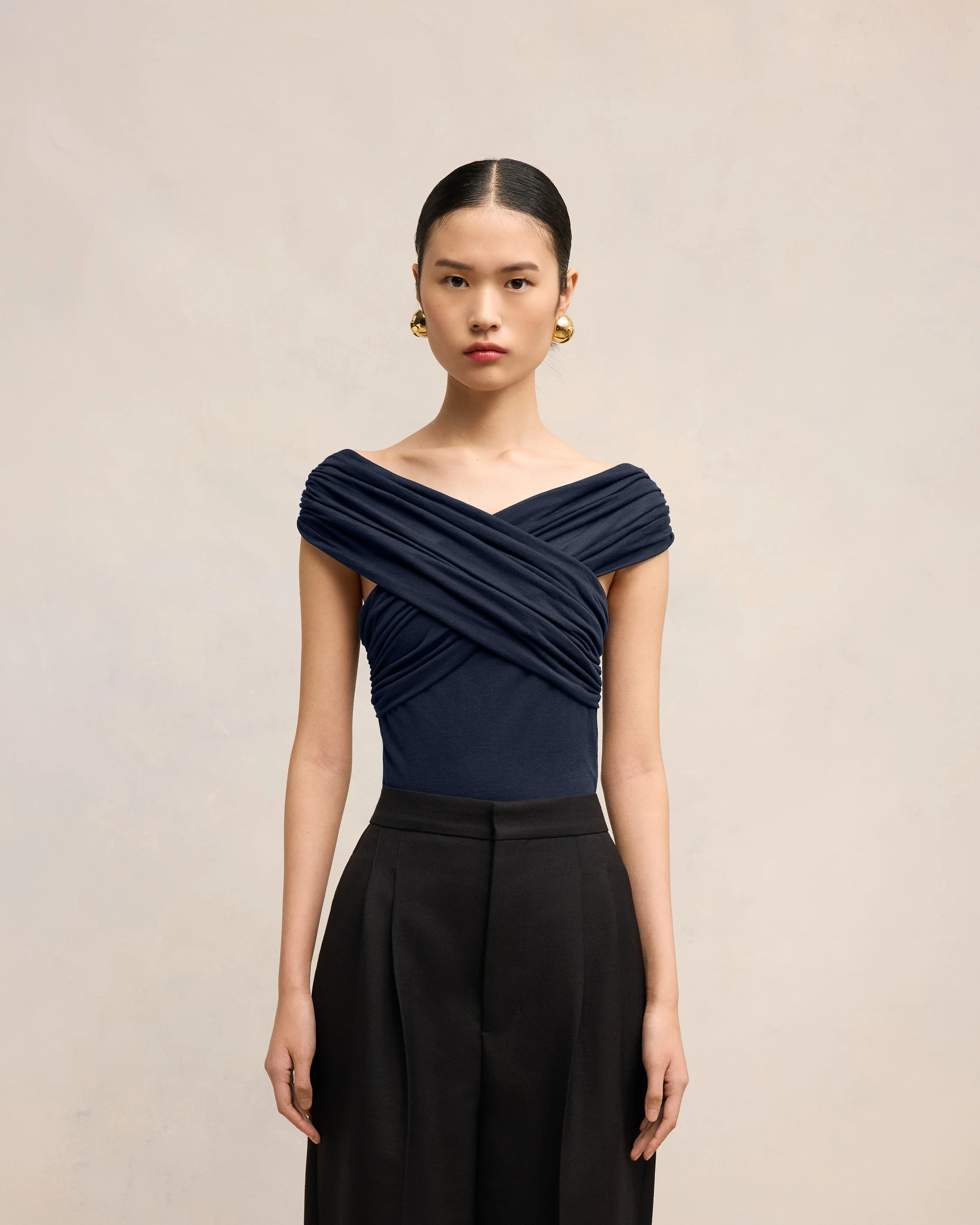 Navy Blue Drapped Top - leoleo123123