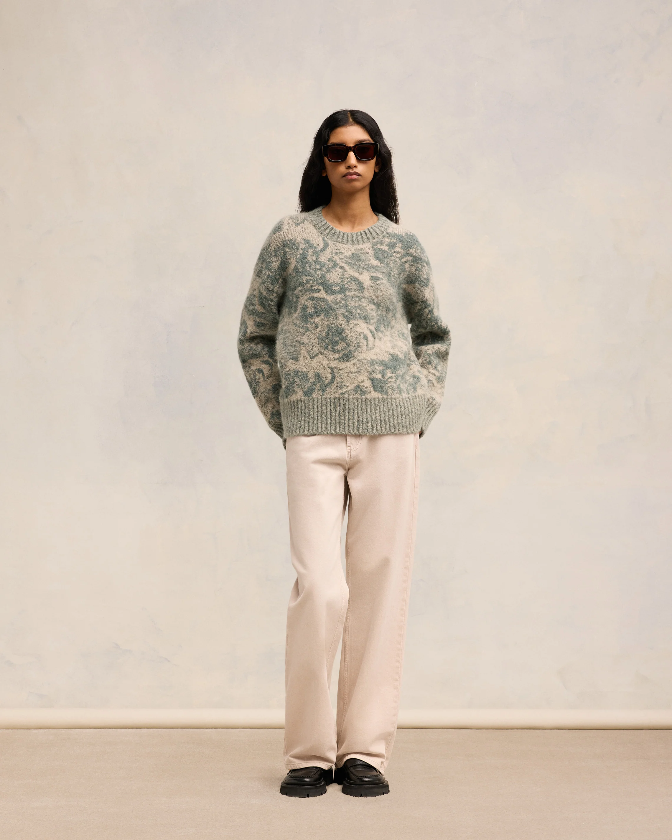 Beige/Antique Clay Alpaca Mohair Jacquard Crewneck - leoleo123123