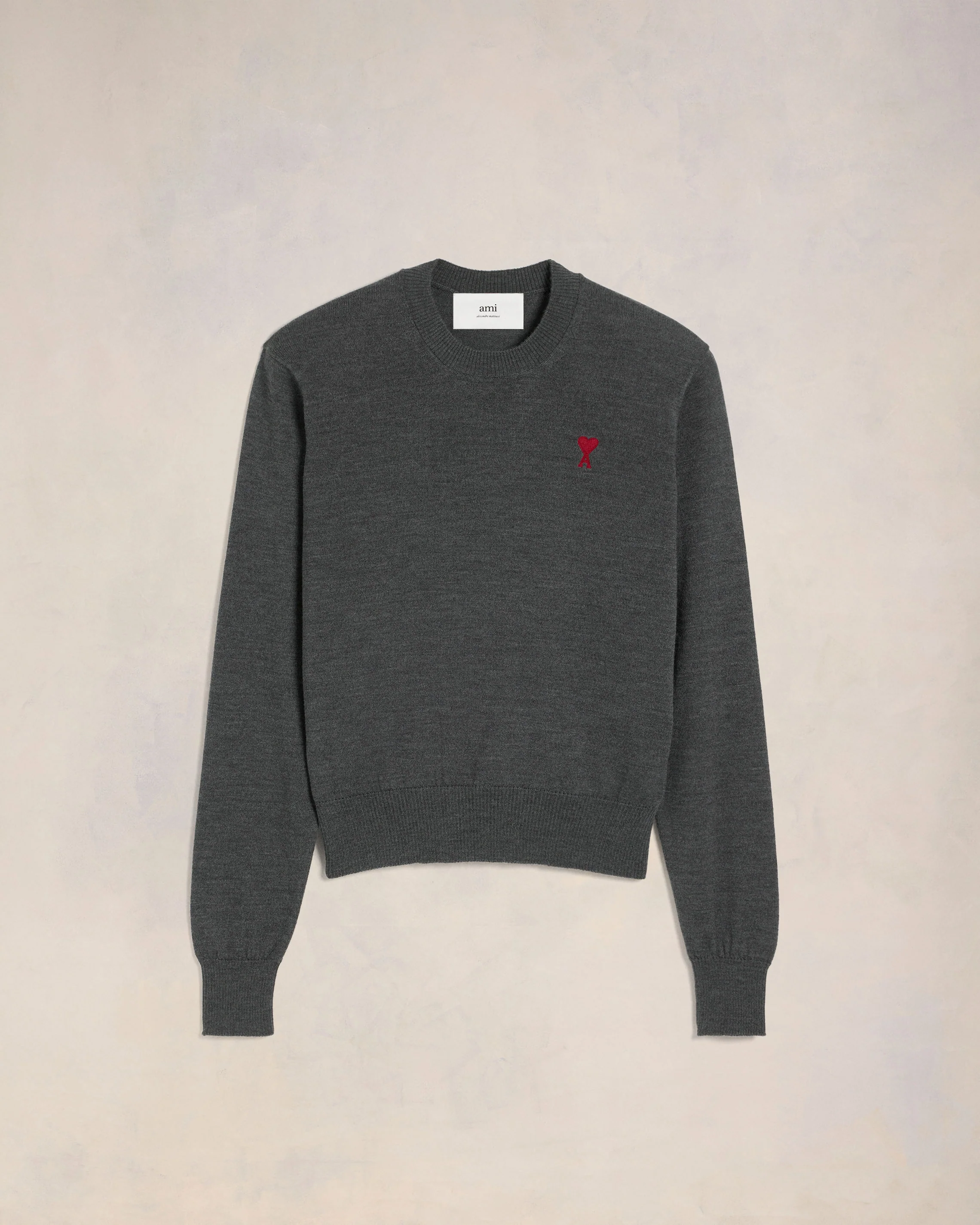 Pull Col Rond Ami De Coeur Rouge Gris Chiné - leoleo123123