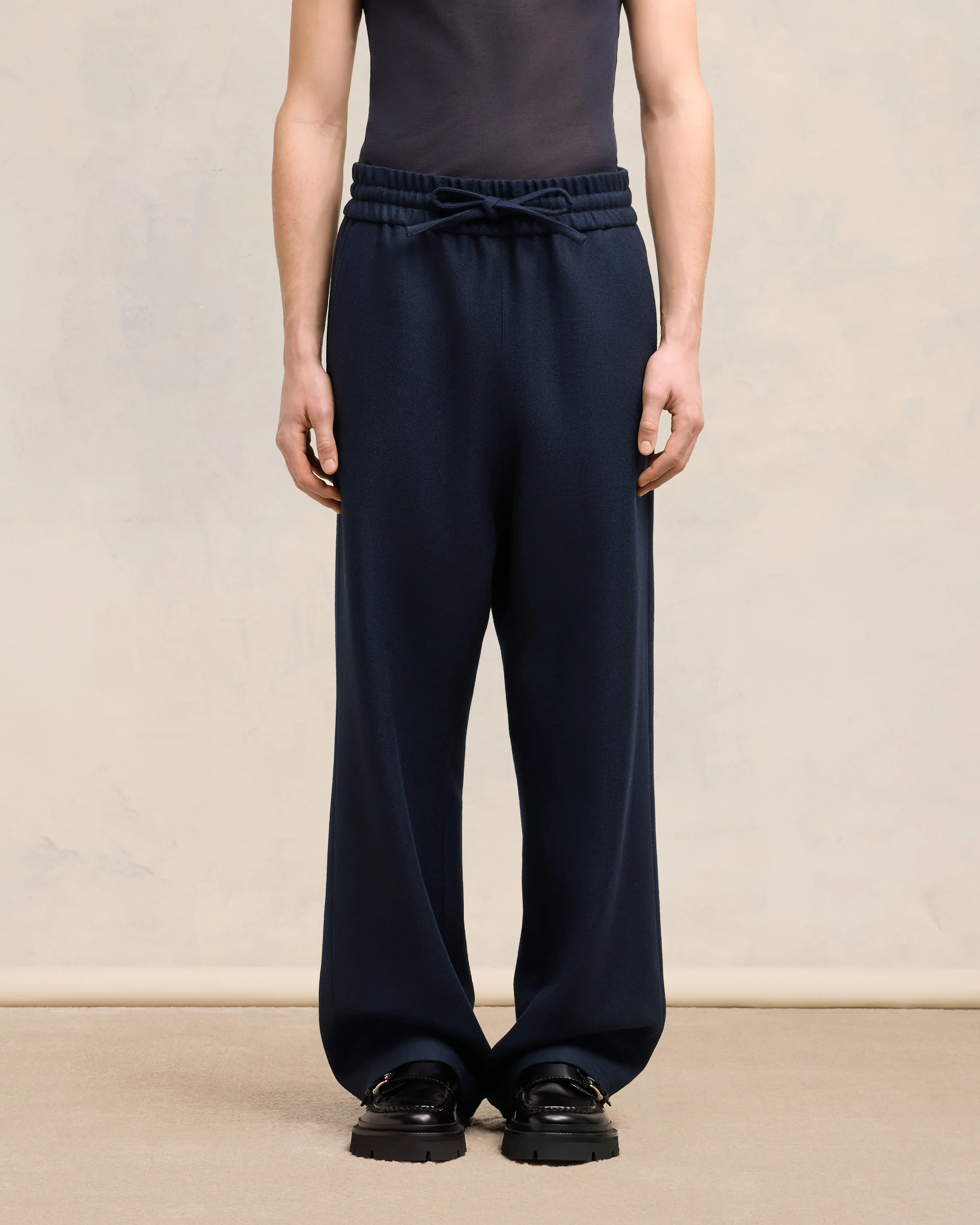 Navy Blue Wide Elasticated Waist Trousers - leoleo123123