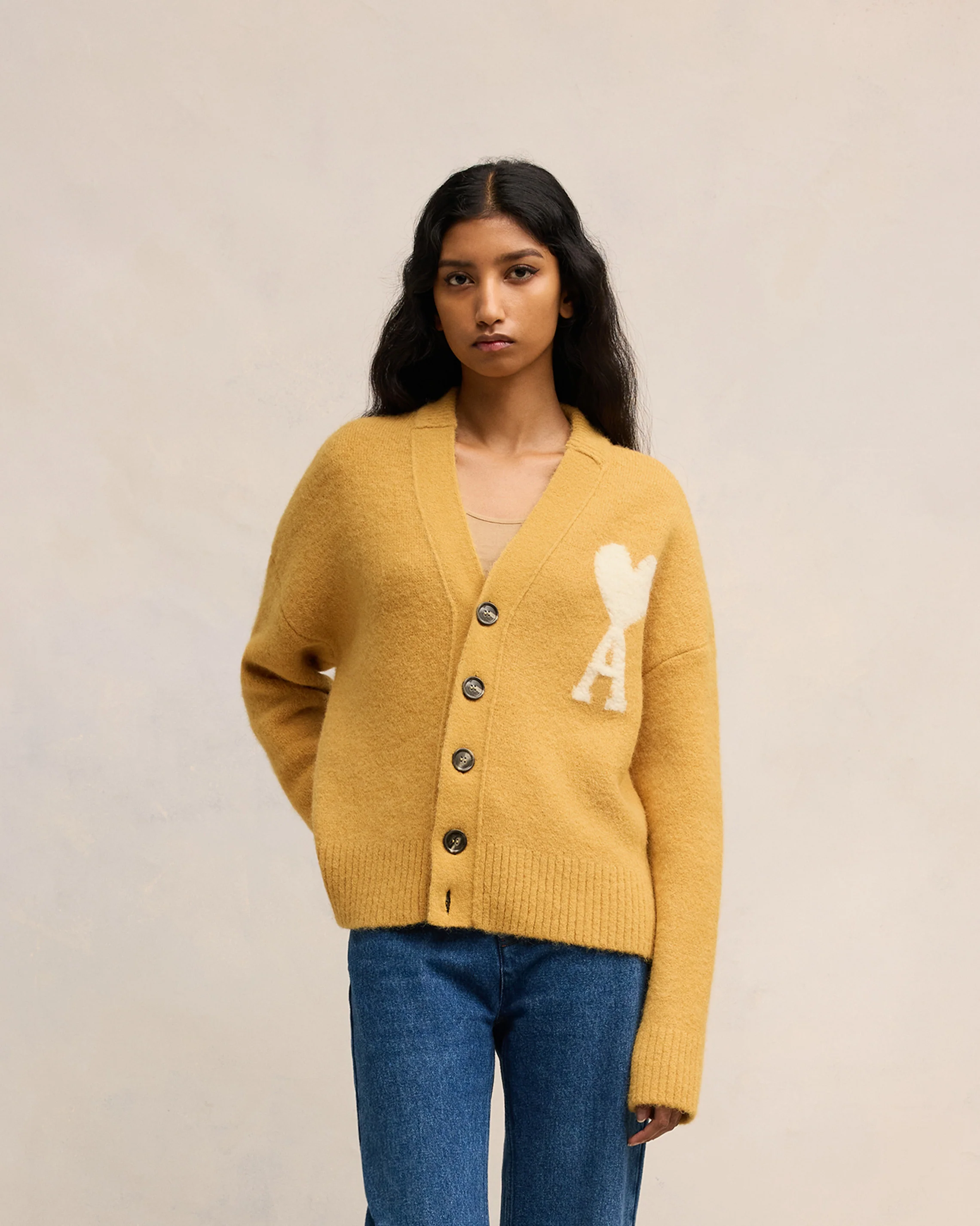 Mustard Off-White Ami De Coeur Cardigan - leoleo123123