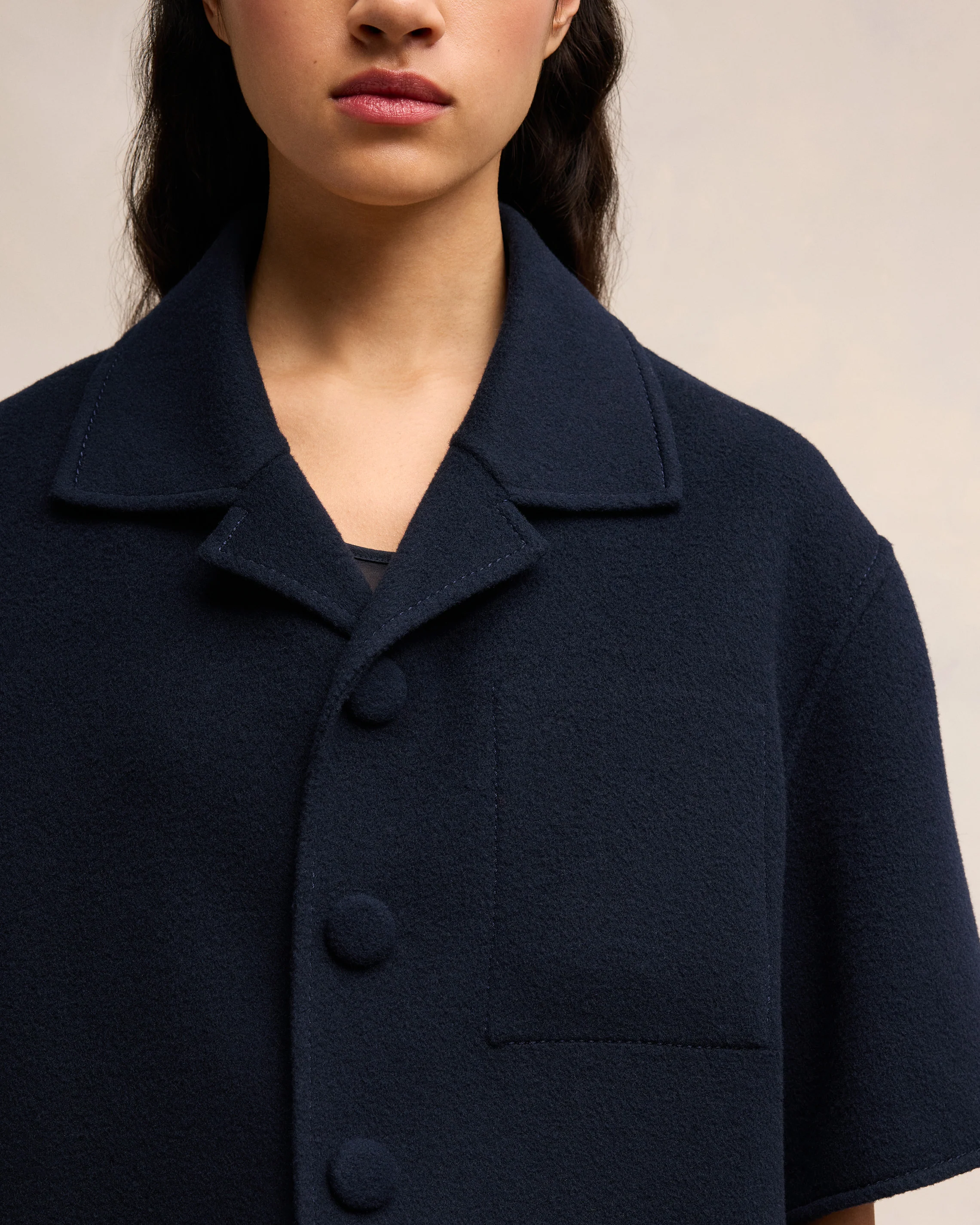 Navy Blue Camp Collar Jacket - leoleo123123