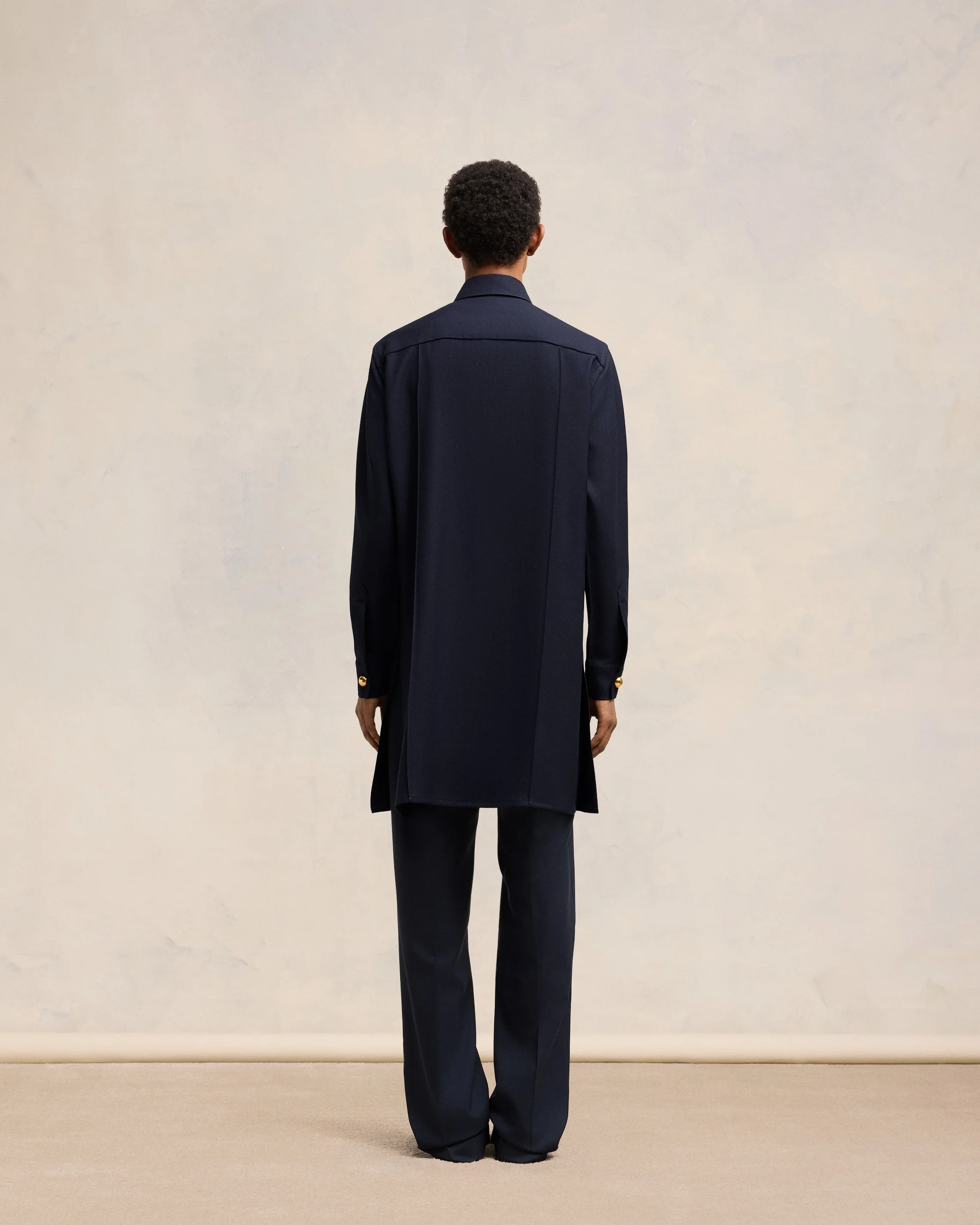 Navy Blue Long Pintuck Shirt - leoleo123123