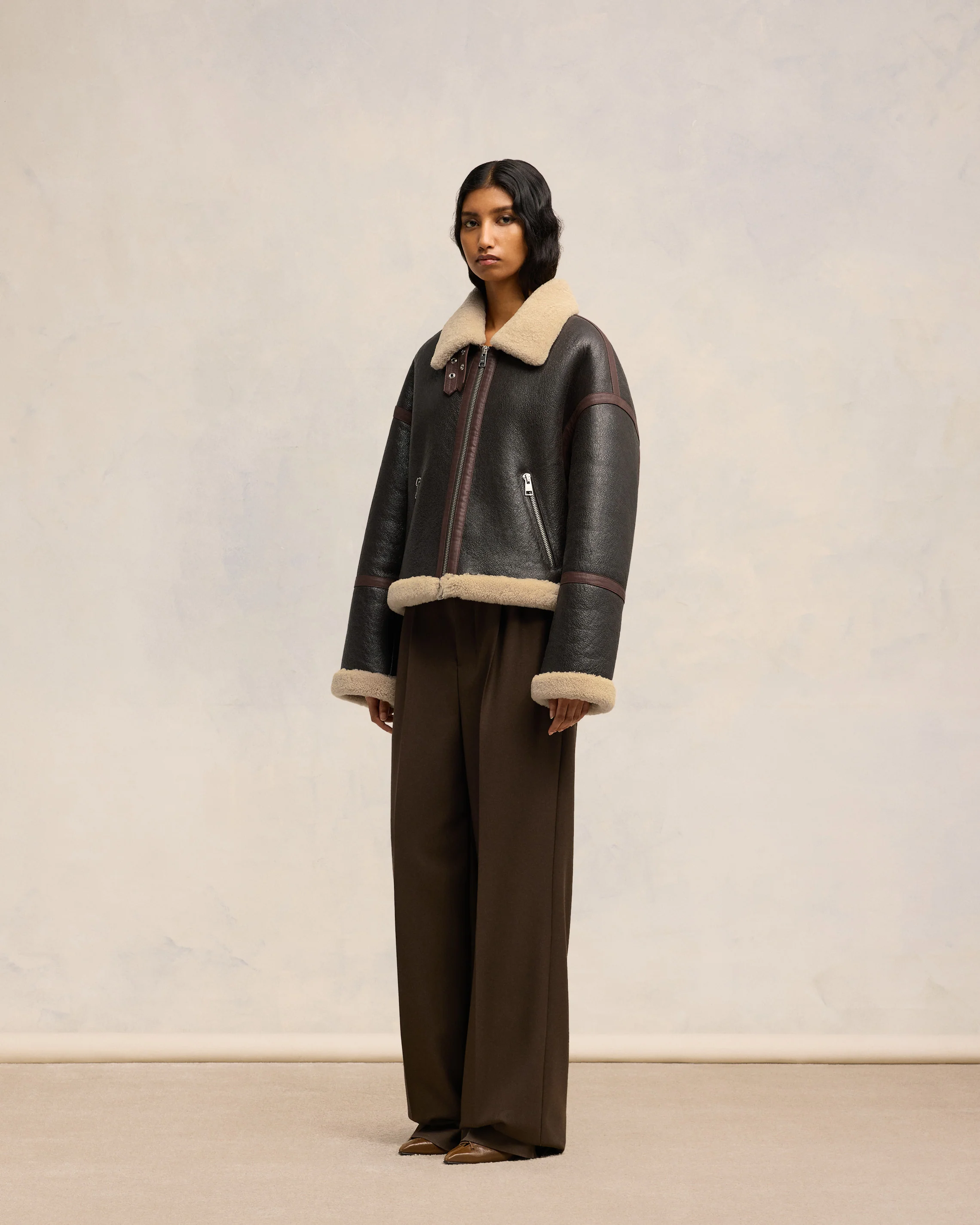 Dark Coffee Shearling Zipped Jacket - leoleo123123
