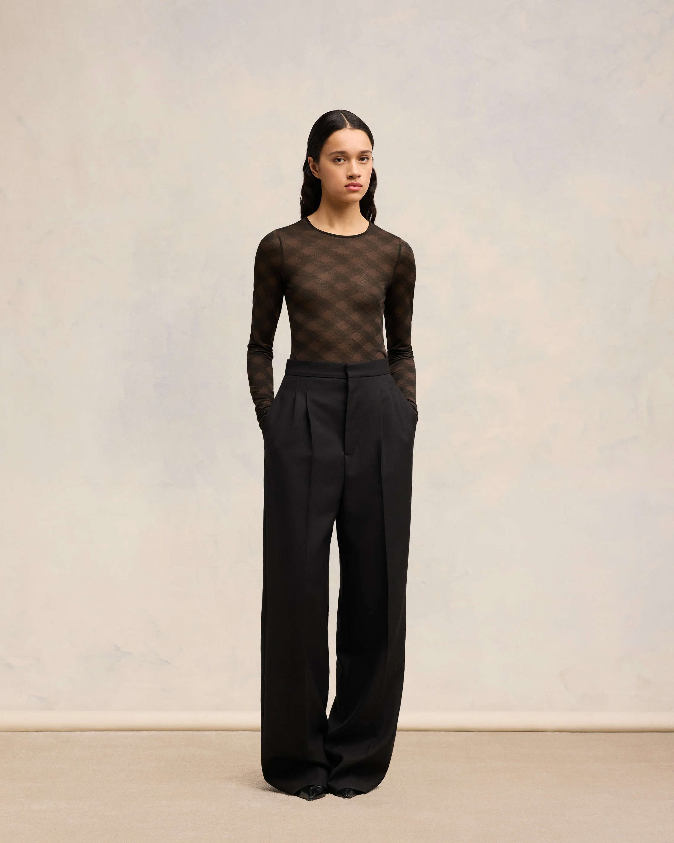 Black/Dark Coffee Long Sleeve Fluide Top - leoleo123123