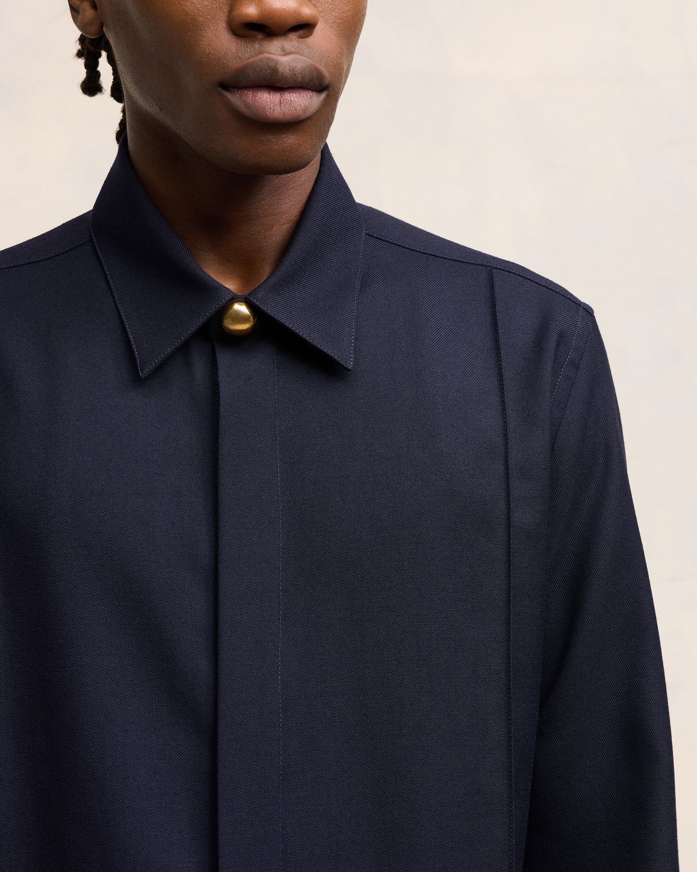 Navy Blue Pintuck Shirt - leoleo123123