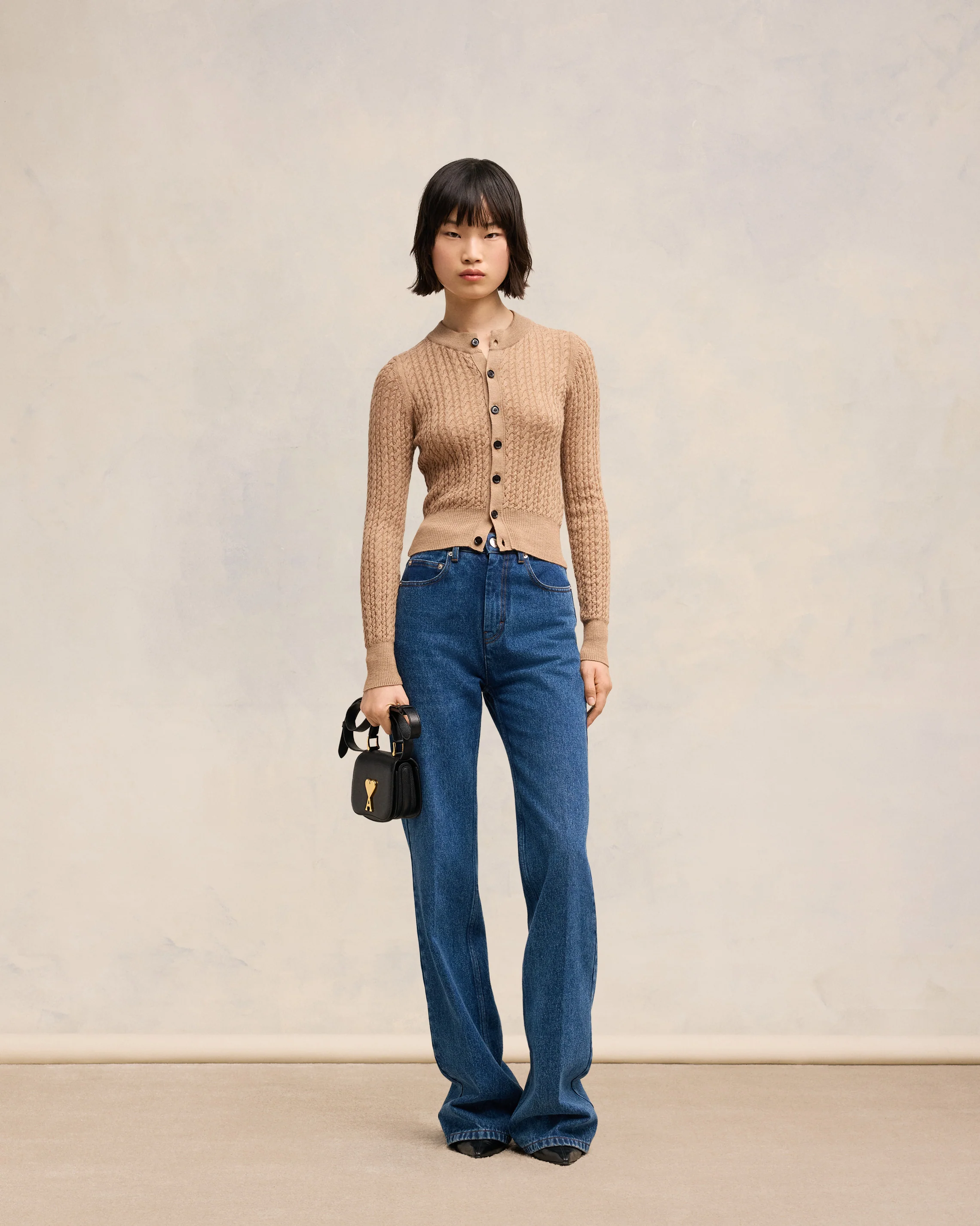 Camel Cable Knit Cardigan - leoleo123123