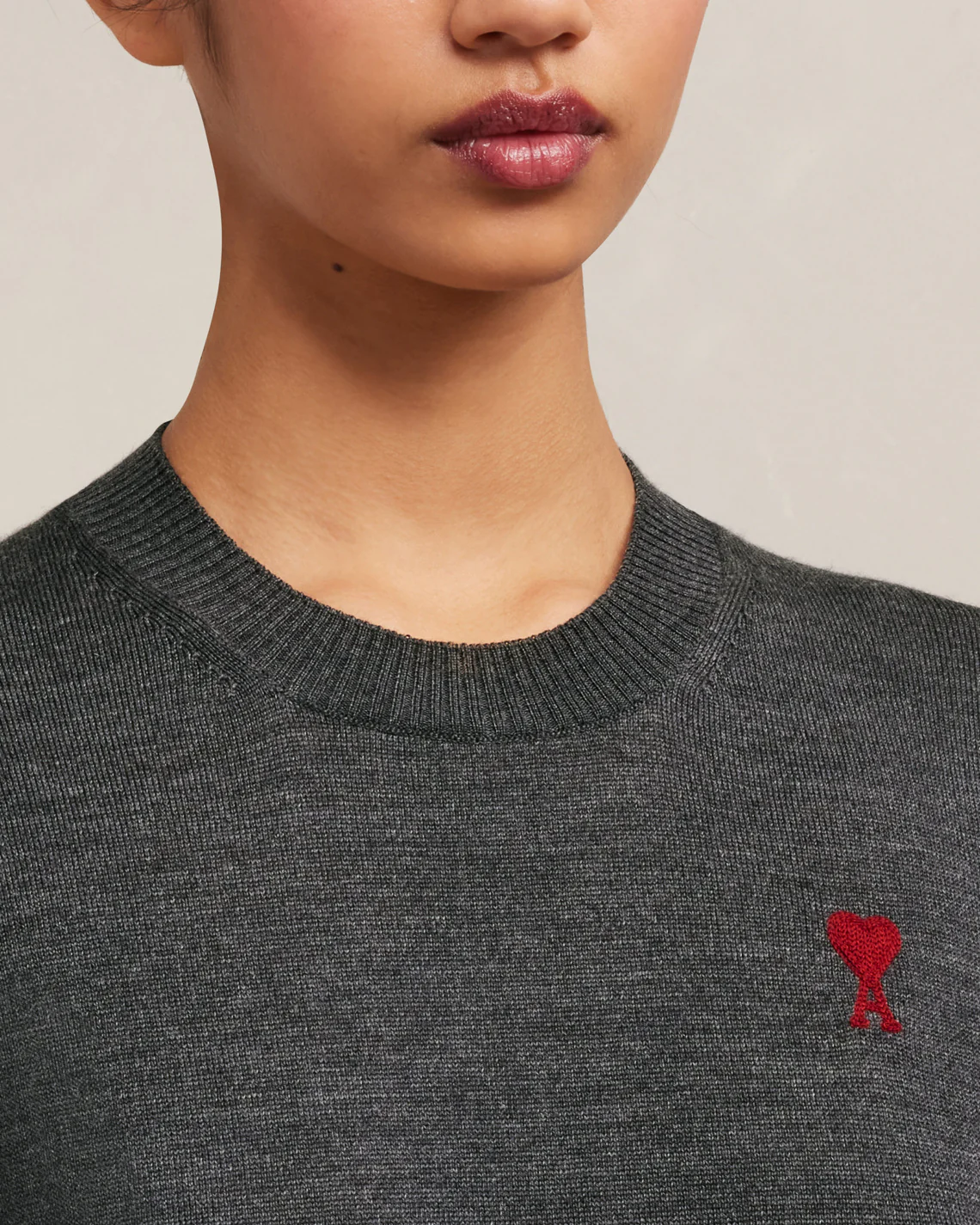 Pull Col Rond Ami De Coeur Rouge Gris Chiné - leoleo123123