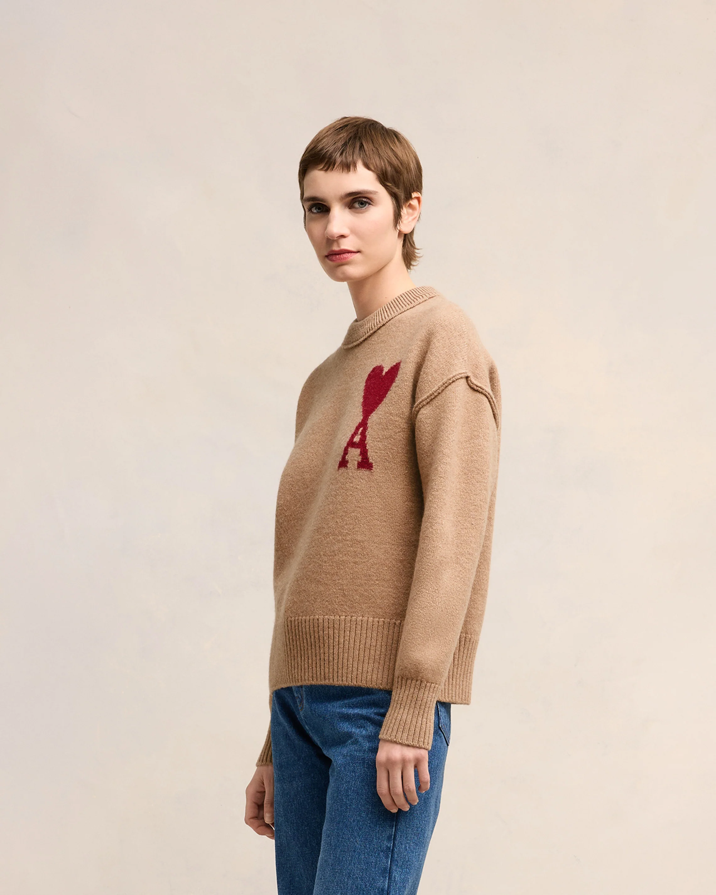 Camel/Red Red Ami De Coeur Sweater - leoleo123123