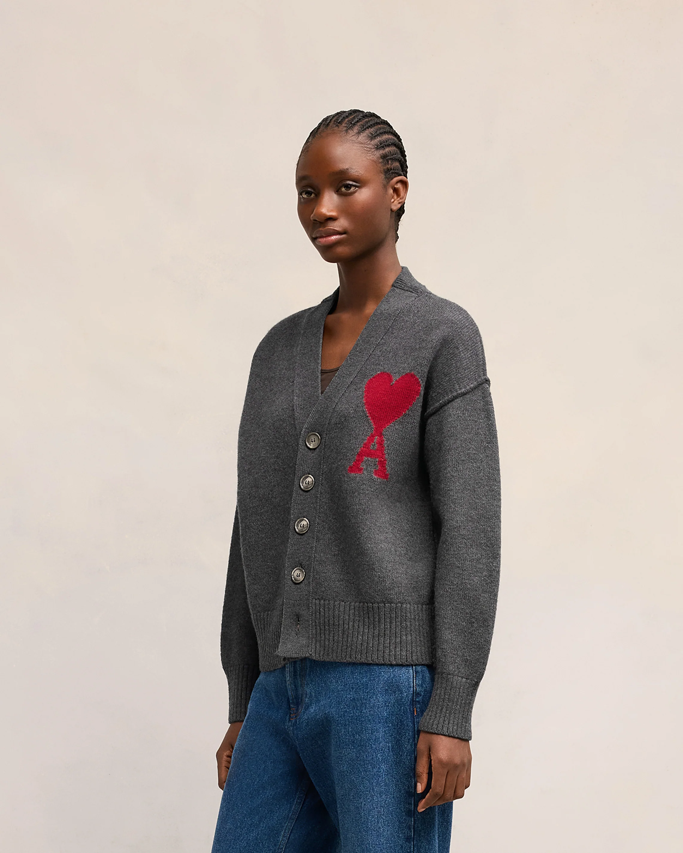 Heather Grey/Red Red Ami De Coeur Cardigan - leoleo123123