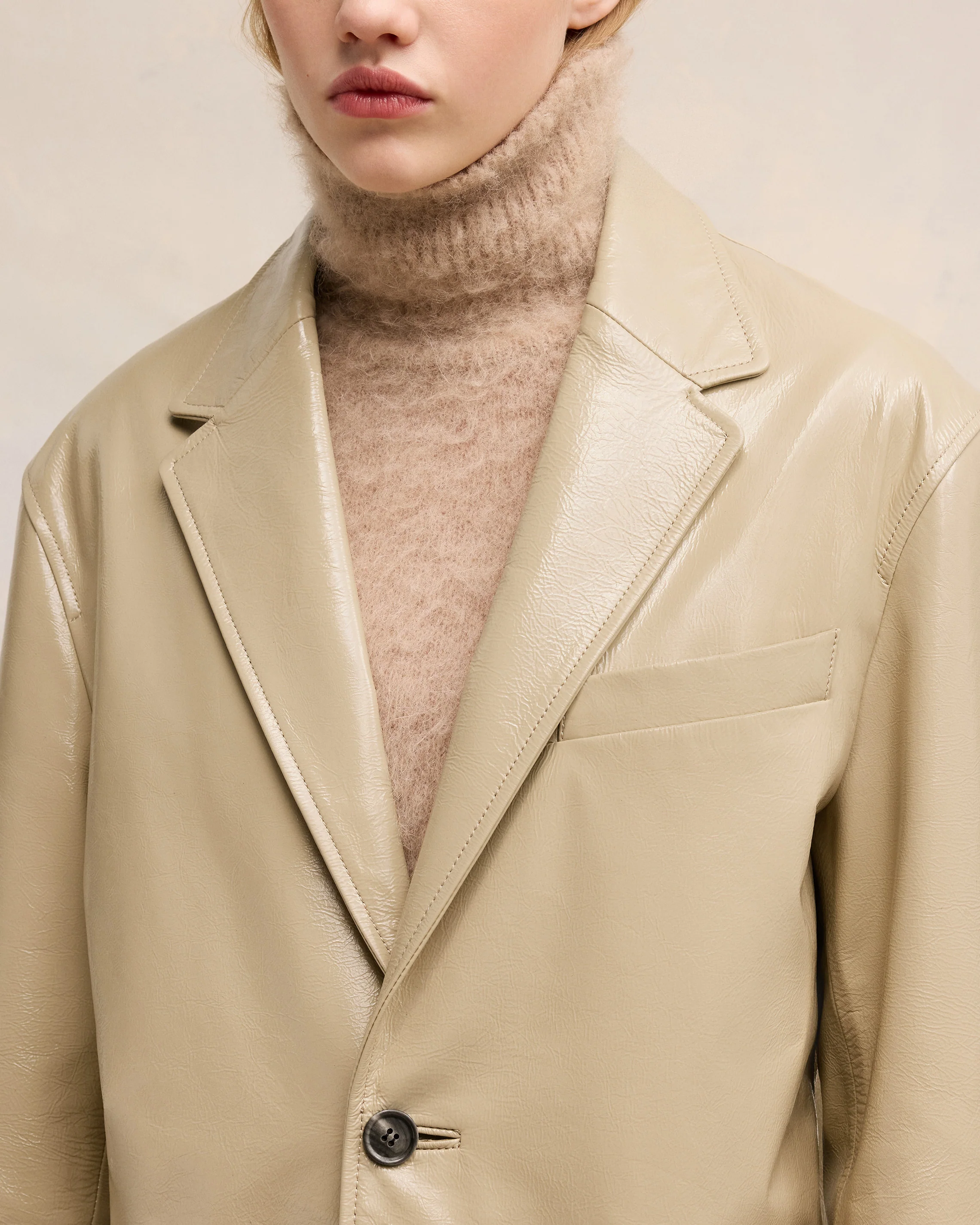 Light Sand Leather Two Buttons Jacket - leoleo123123