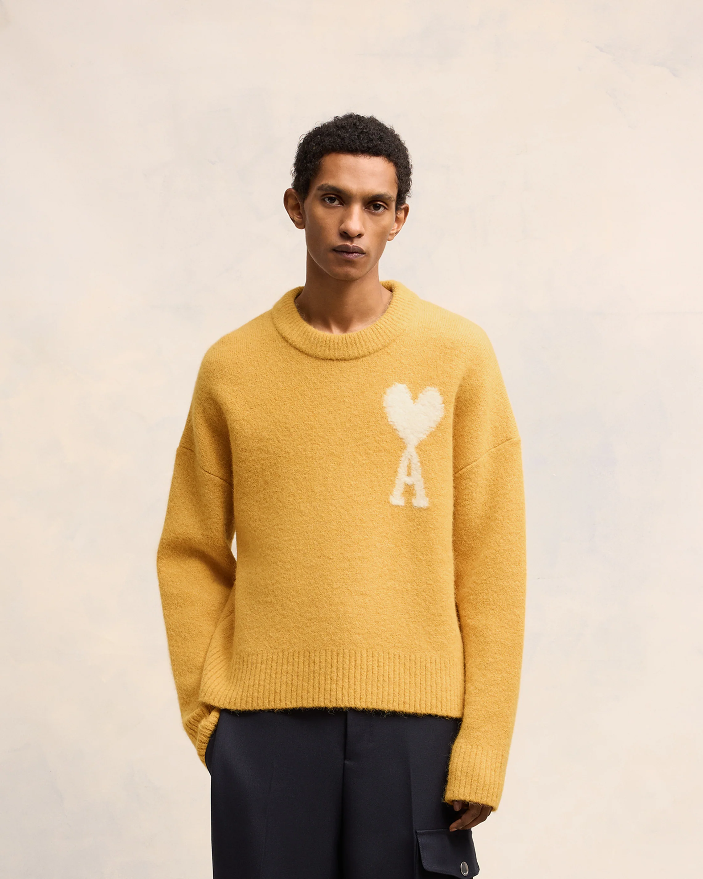Mustard Off-White Ami De Coeur Crew Neck Sweater - leoleo123123