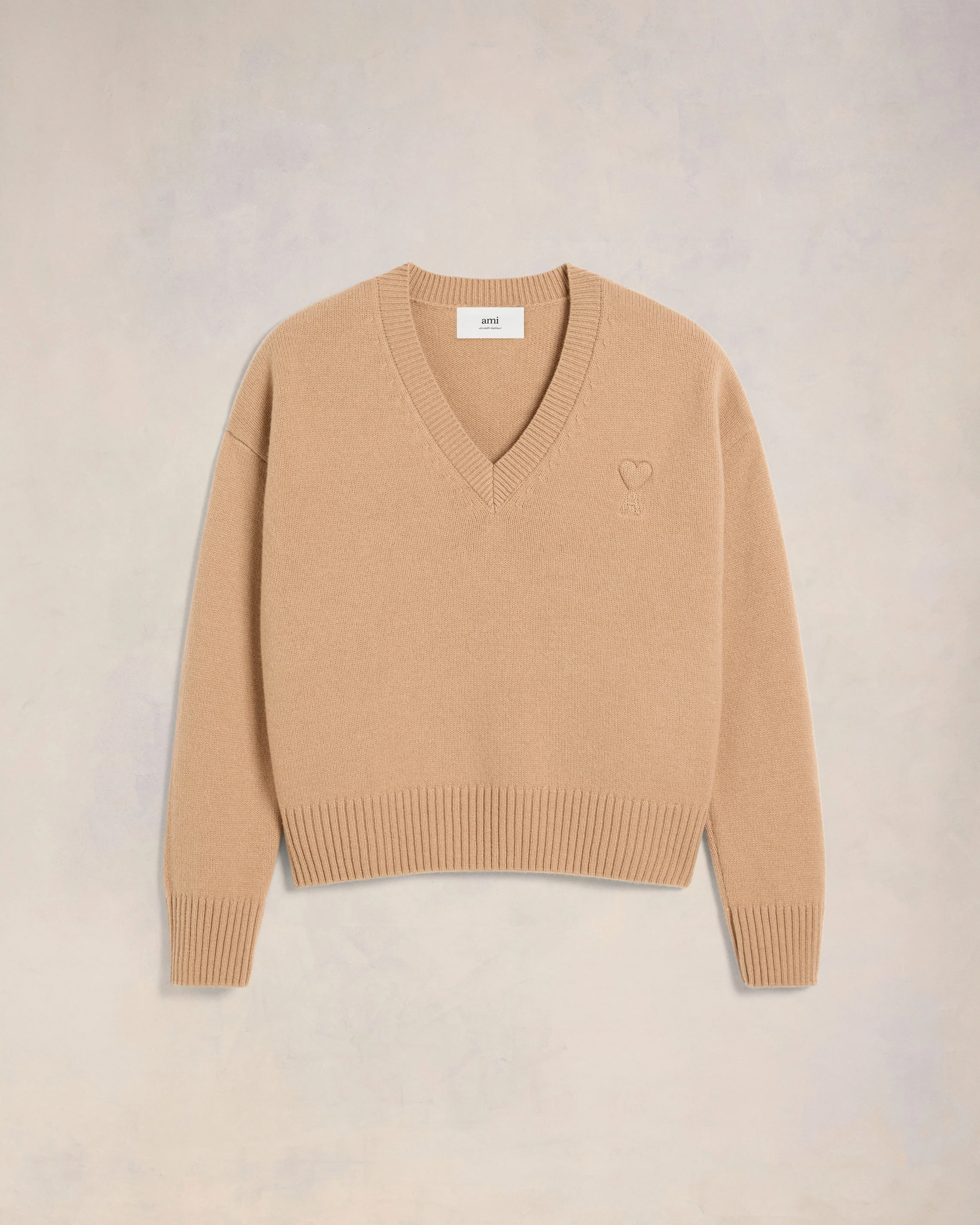 Nude Embossed Ami De Coeur V Neck Sweater - leoleo123123