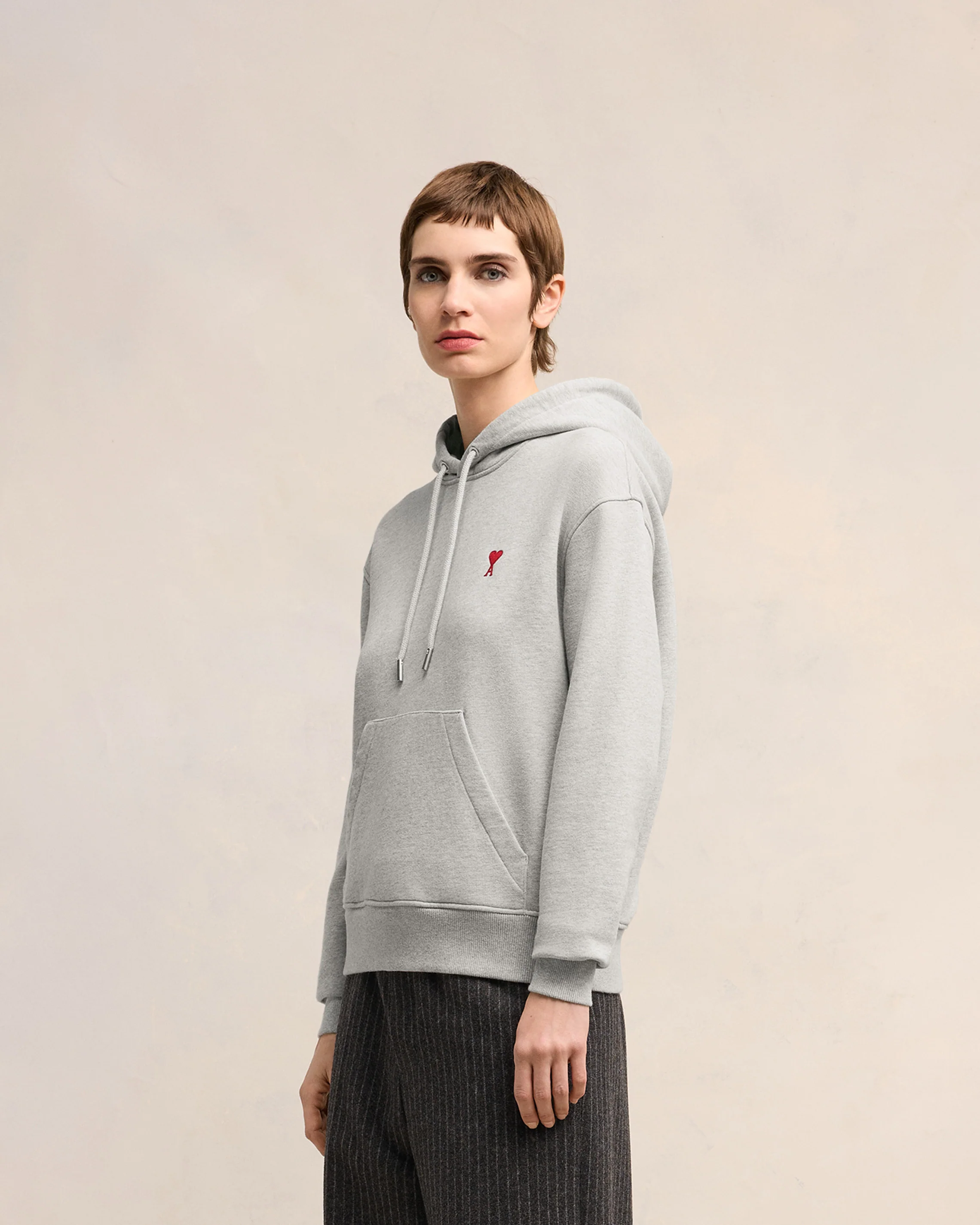 Heather Ash Grey Red Ami De Coeur Hoodie - leoleo123123