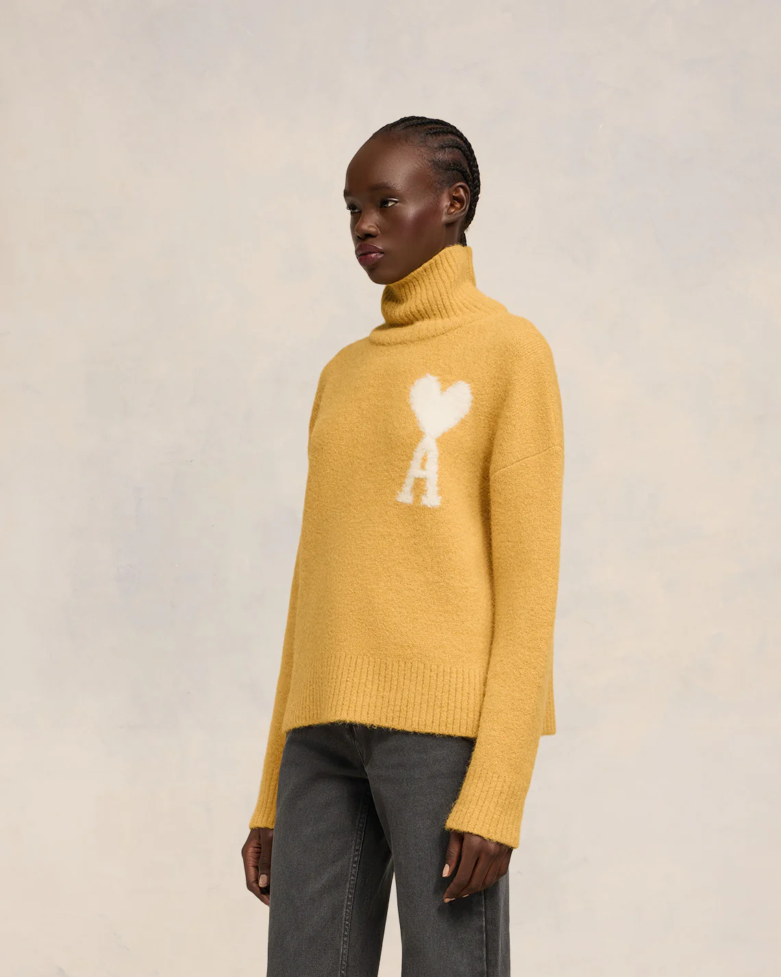 Mustard Off-White Ami De Coeur Funnel Neck Sweater - leoleo123123