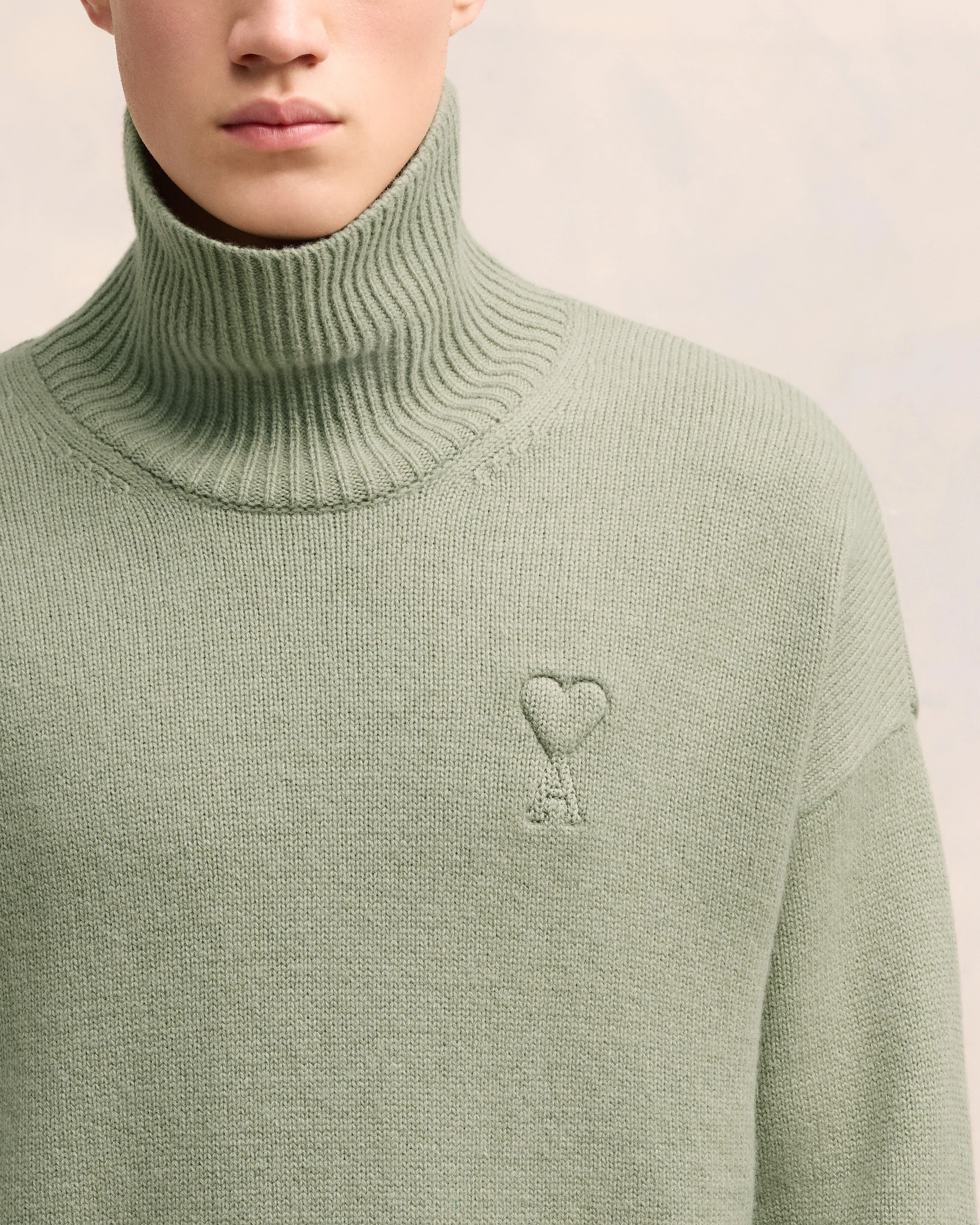 Green Aqua Embossed Ami De Coeur Funnel Neck Sweater - leoleo123123