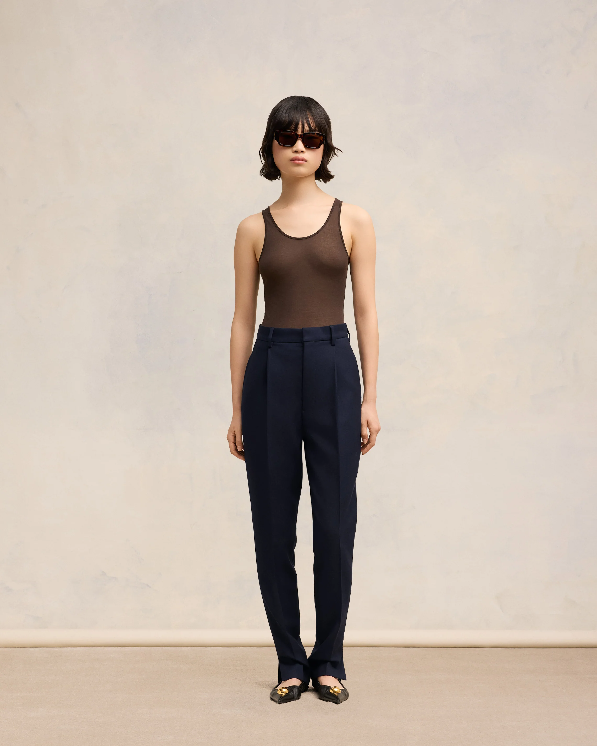Navy Blue High Waisted Cigarette Trousers - leoleo123123
