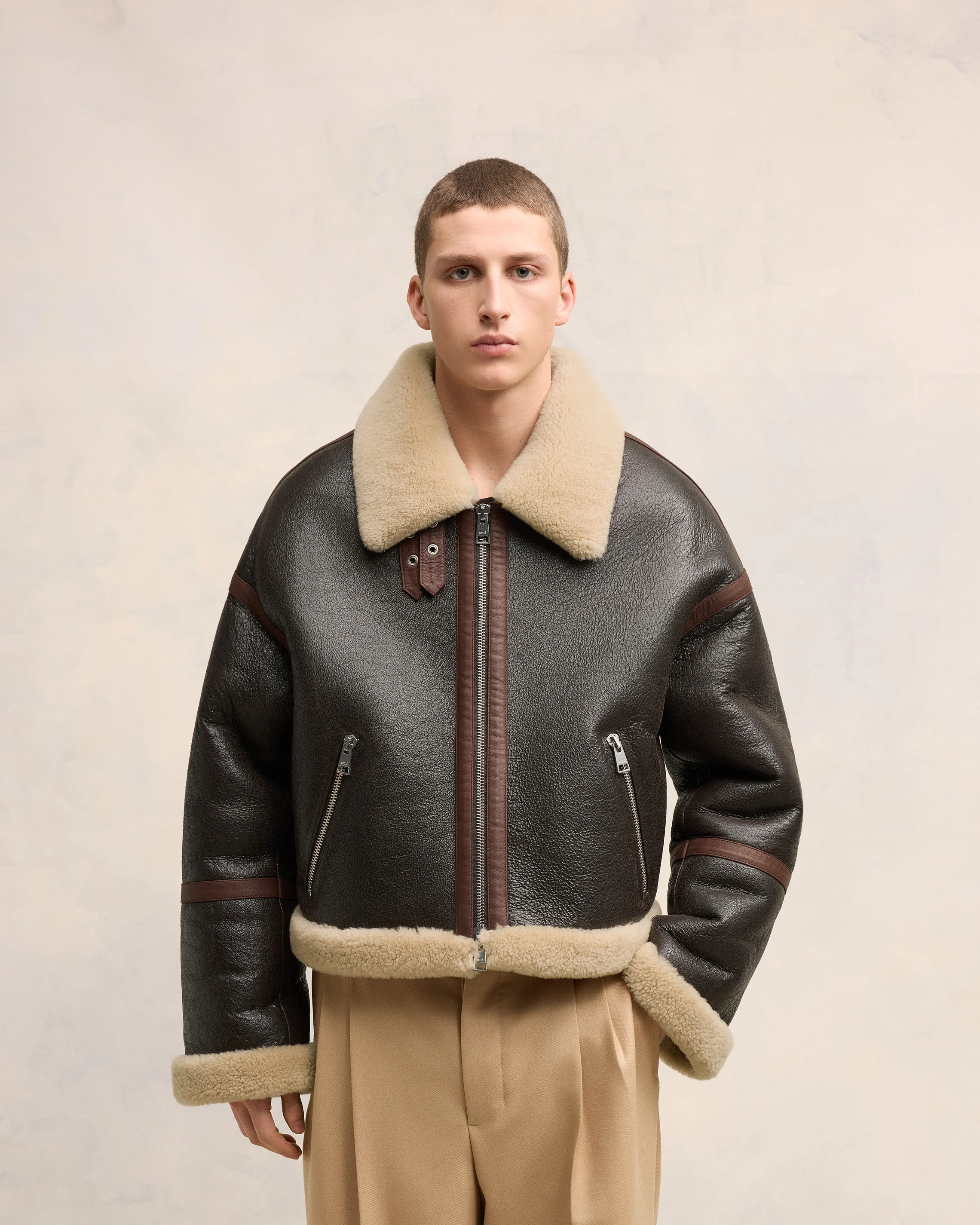 Dark Coffee Shearling Zipped Jacket - leoleo123123