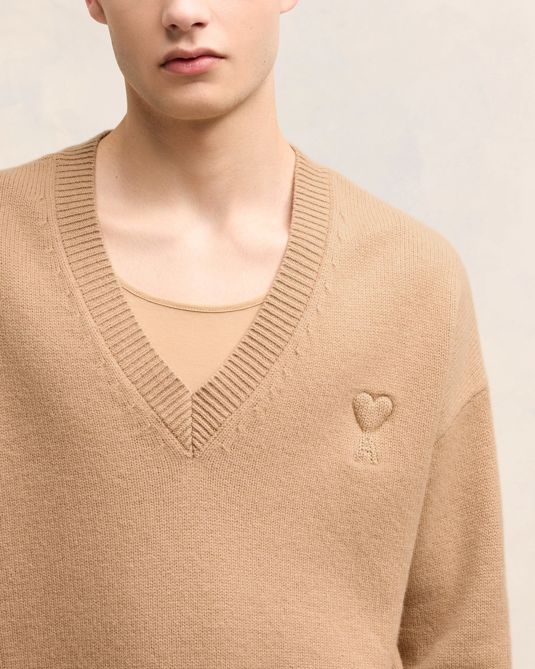 Nude Embossed Ami De Coeur V Neck Sweater - leoleo123123