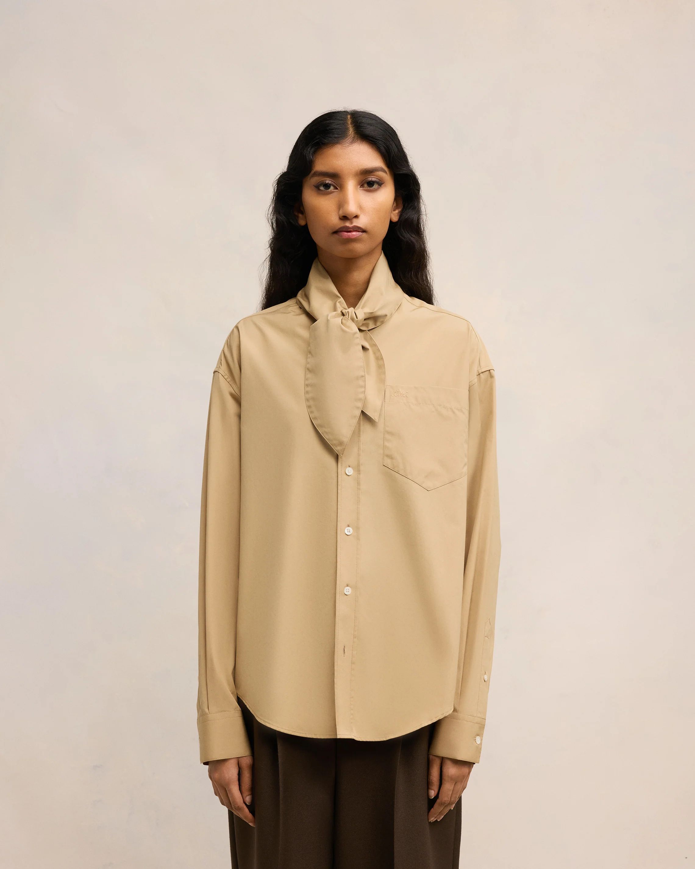 Sand Scarf Collar Shirt - leoleo123123
