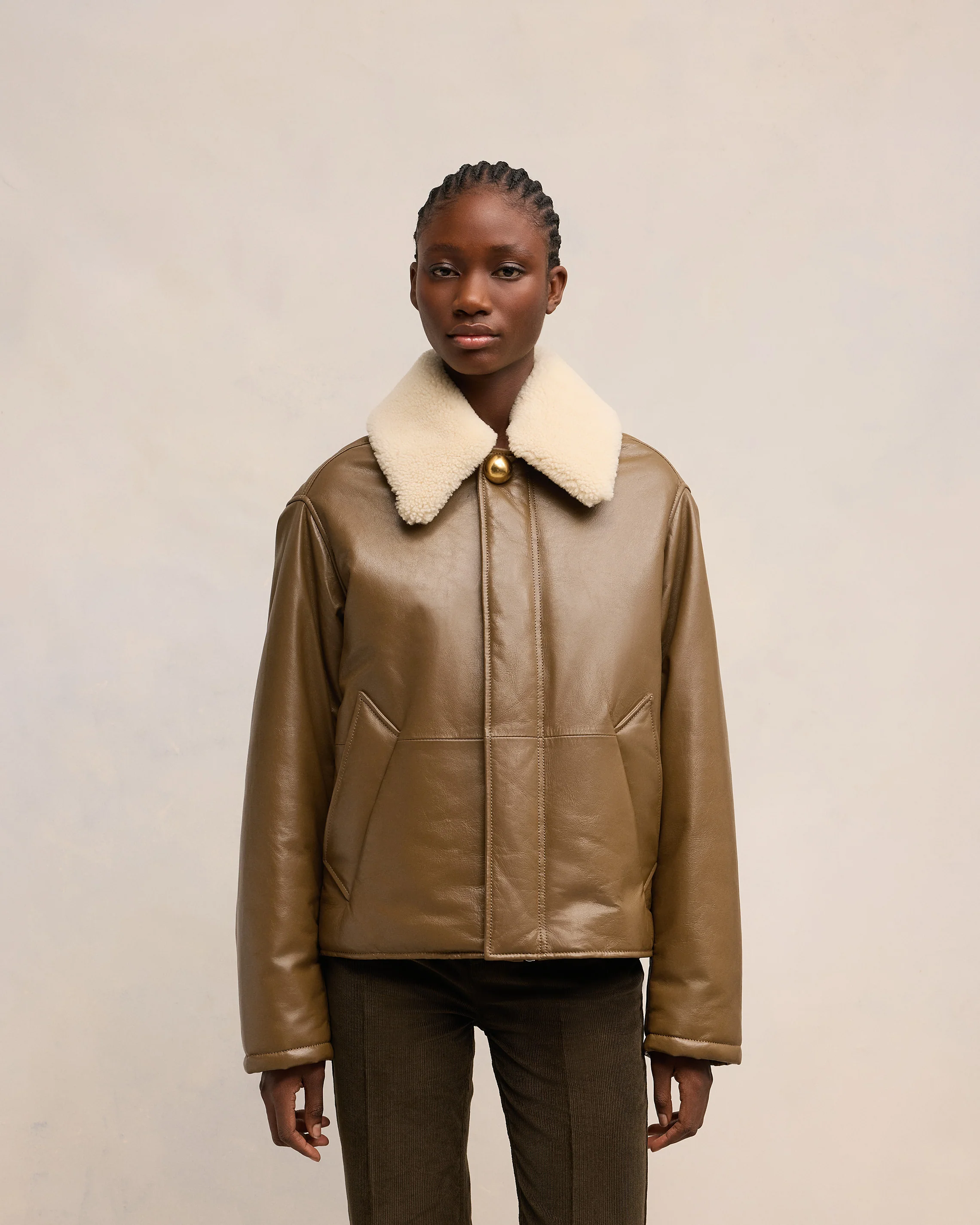 Bronze Leather Padded Jacket - leoleo123123
