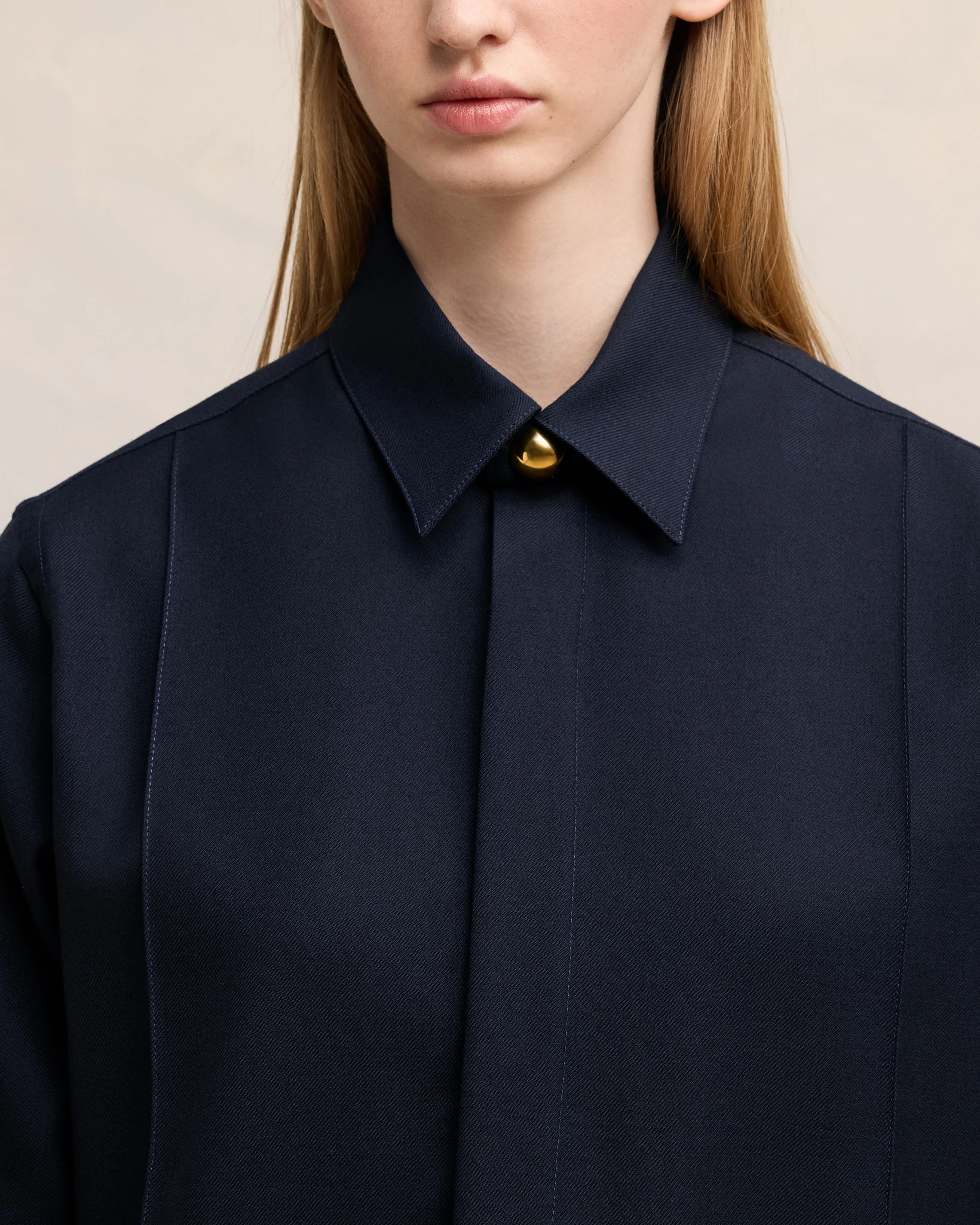 Navy Blue Pintuck Shirt - leoleo123123