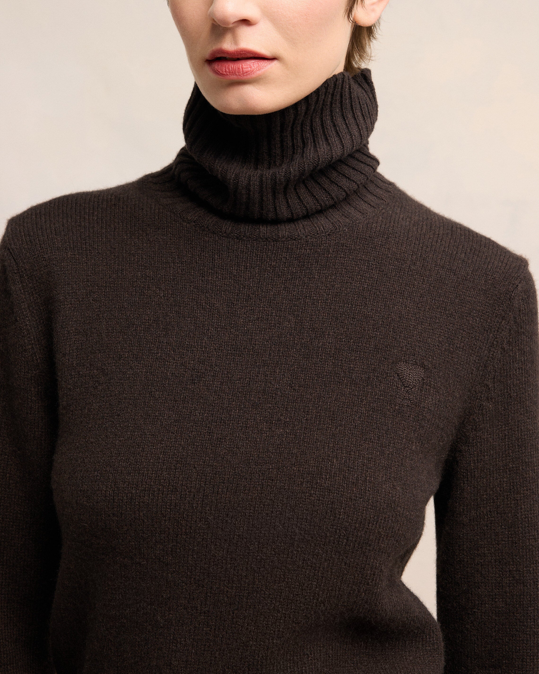 Dark Coffee Cashmere Ami De Coeur Turtle Neck Sweater - leoleo123123