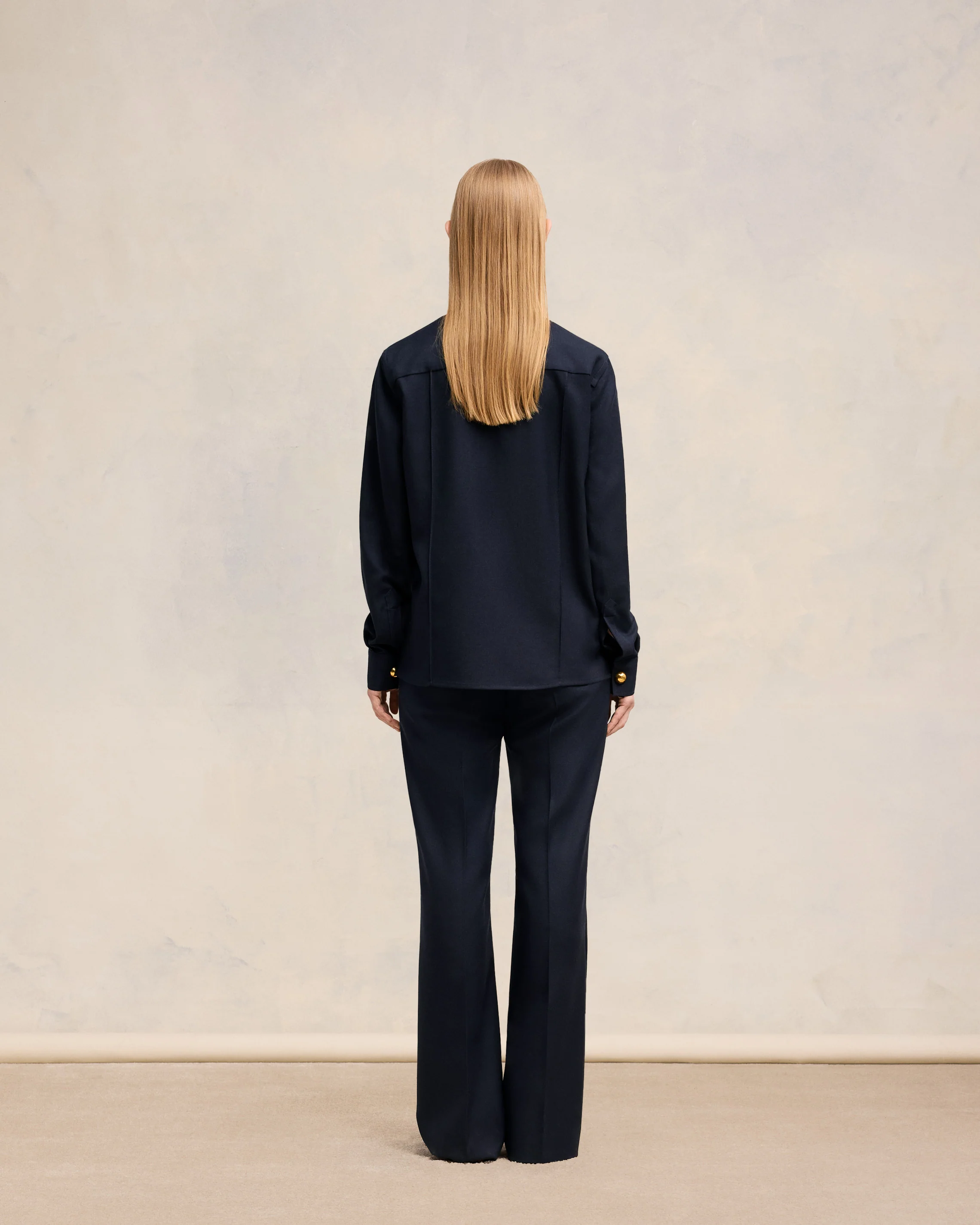 Navy Blue Pintuck Shirt - leoleo123123