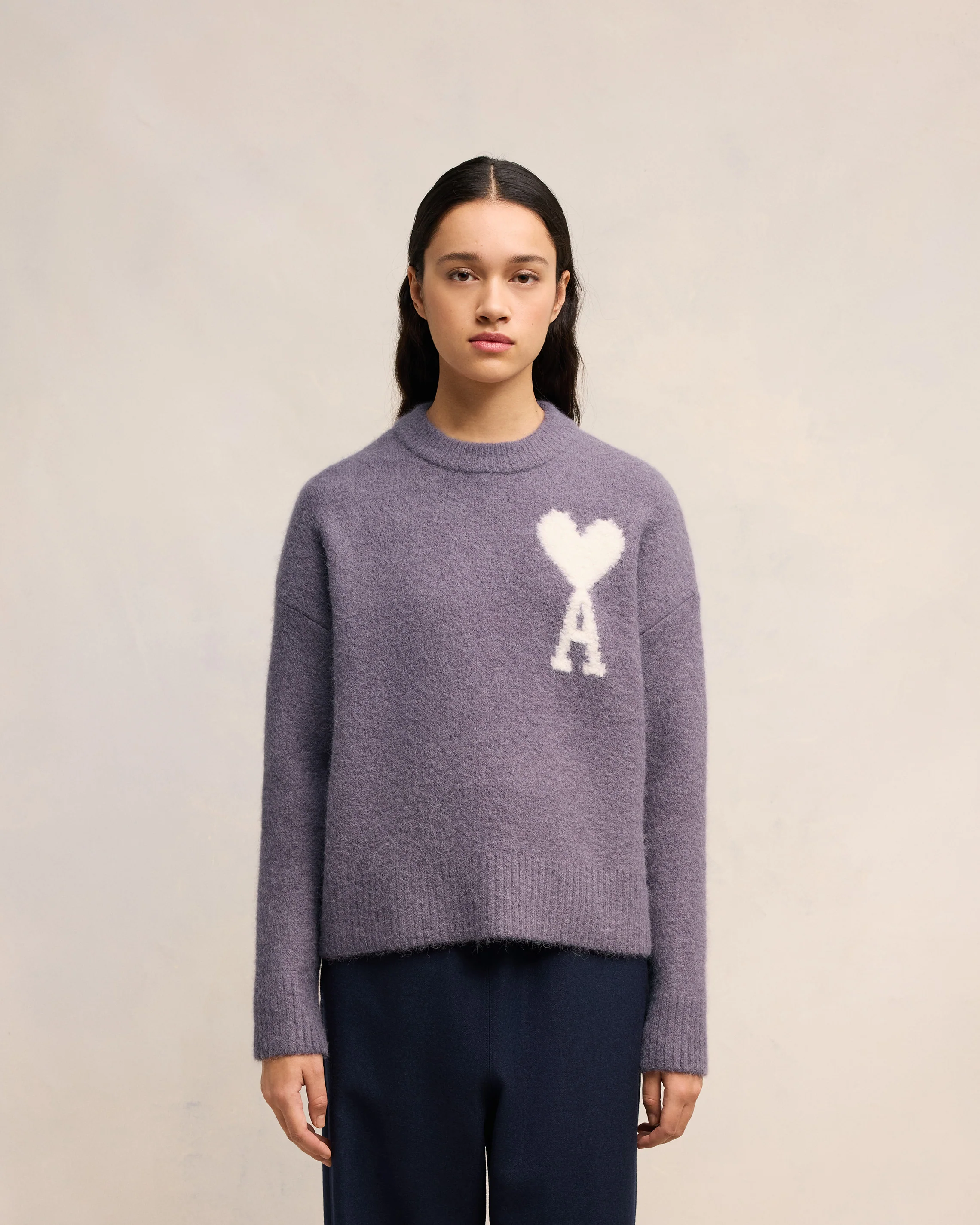Lilac Off-White Ami De Coeur Crew Neck Sweater - leoleo123123