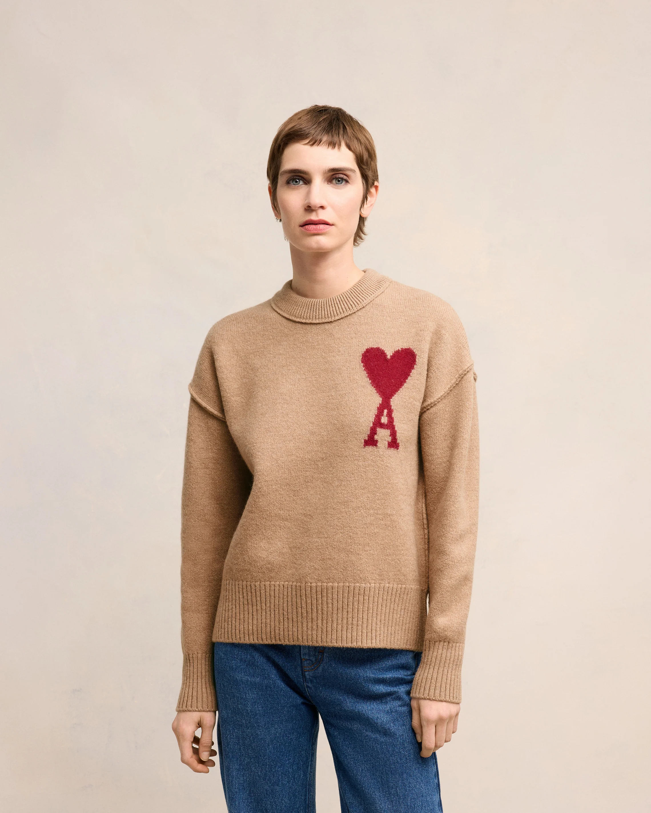 Camel/Red Red Ami De Coeur Sweater - leoleo123123
