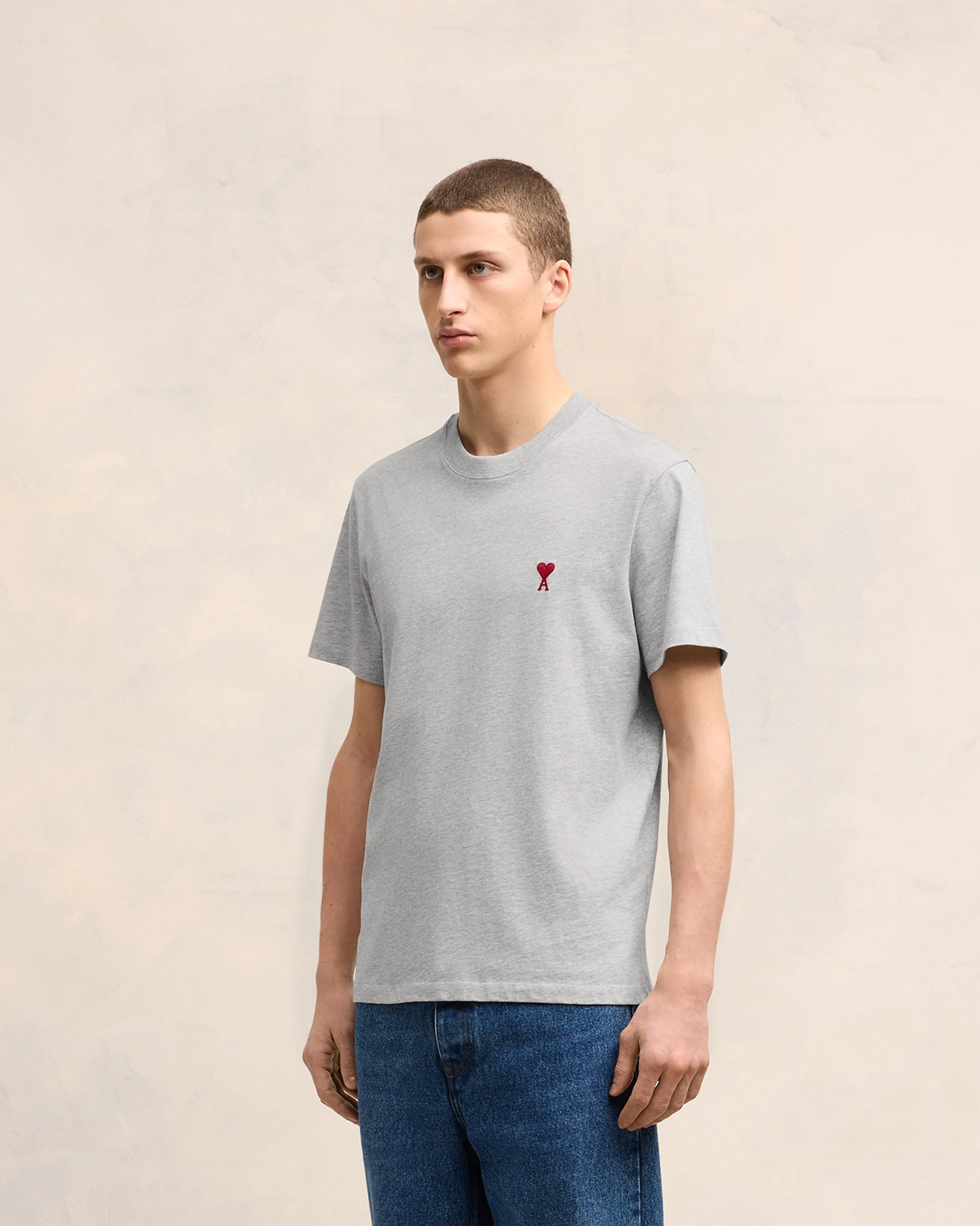 Heather Ash Grey Red Ami De Coeur T-Shirt - leoleo123123