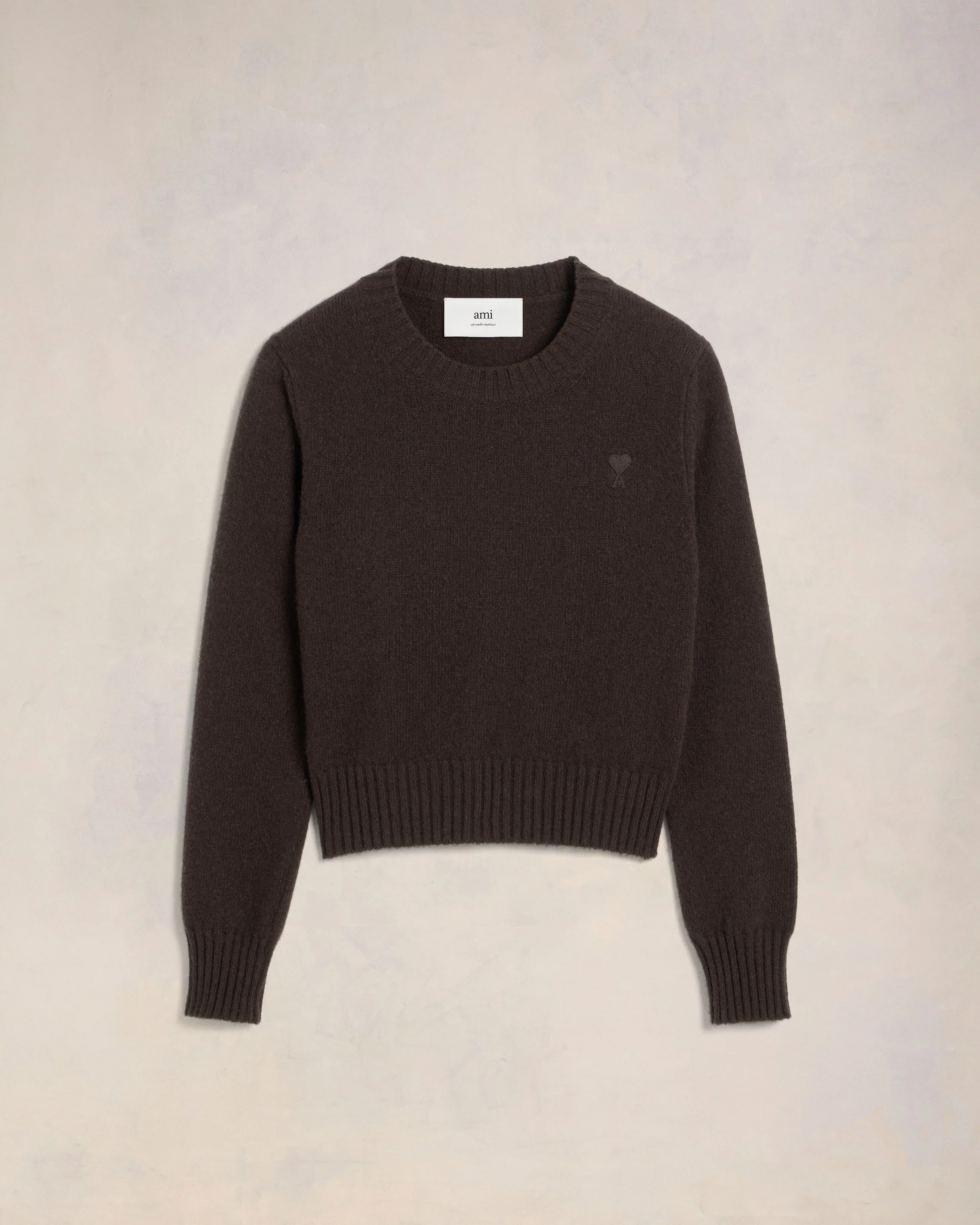 Dark Coffee Cashmere Ami De Coeur Crew Neck Sweater - leoleo123123