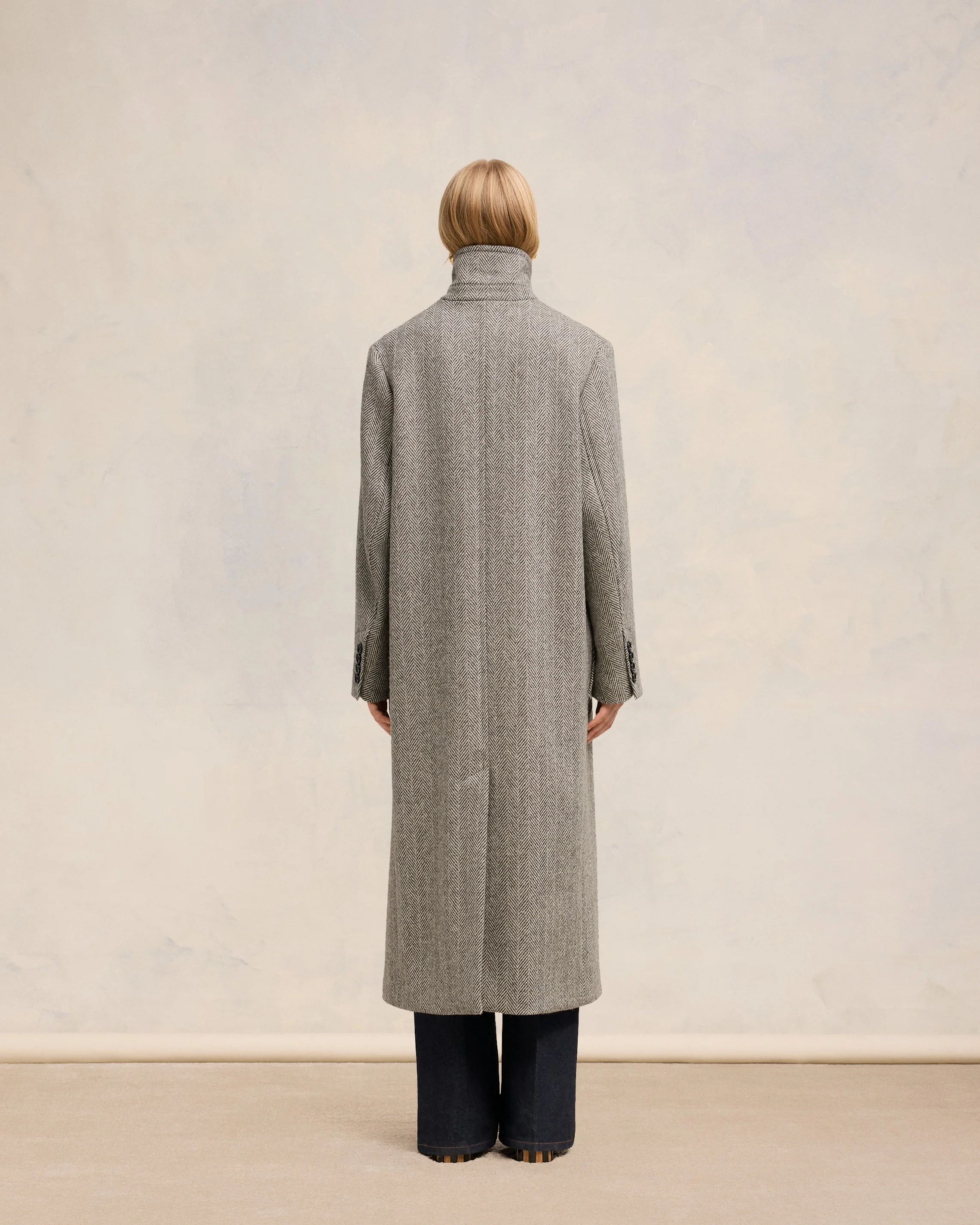 Dark Coffee/ Off White High Collar Coat - leoleo123123