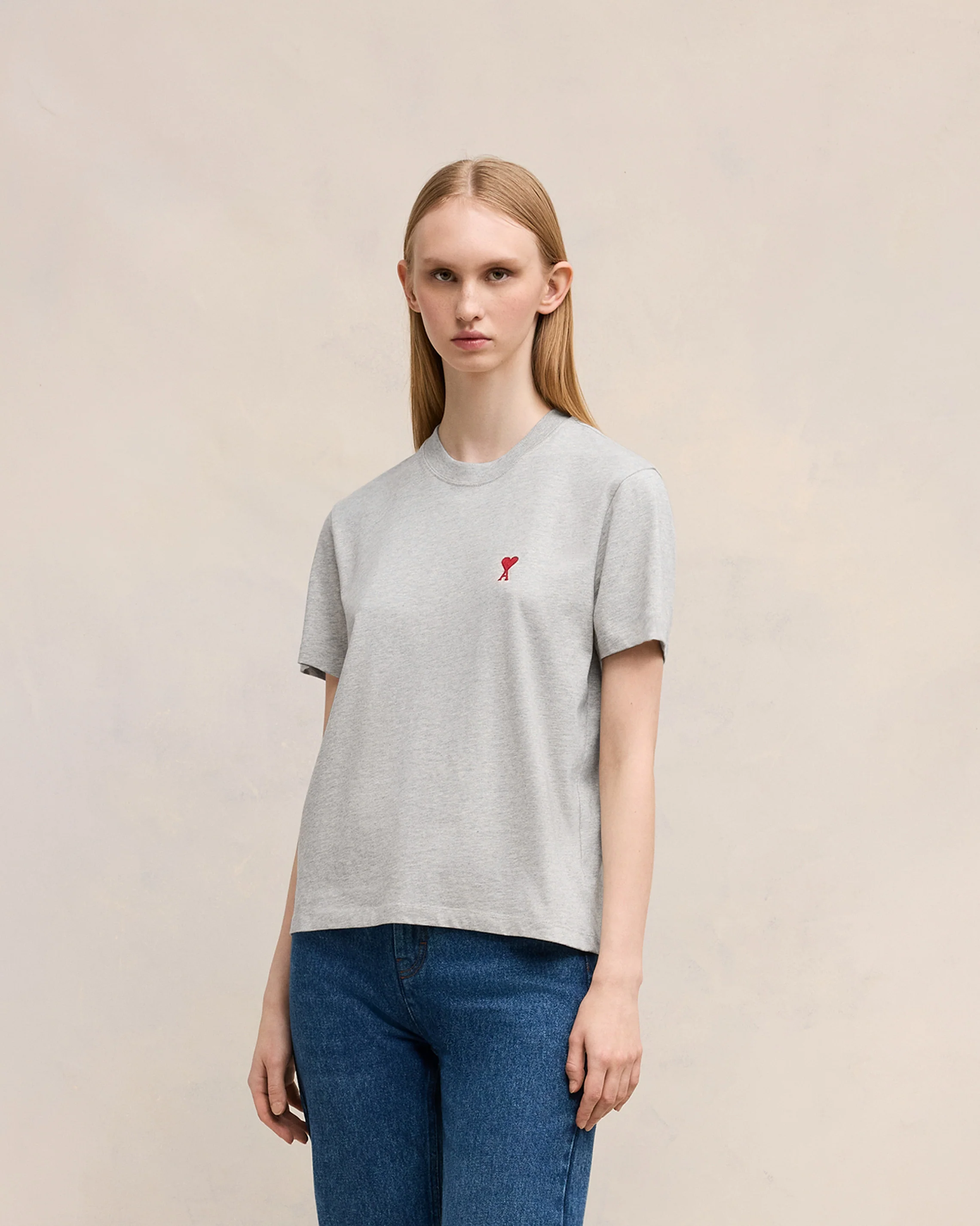 Heather Ash Grey Red Ami De Coeur T-Shirt - leoleo123123