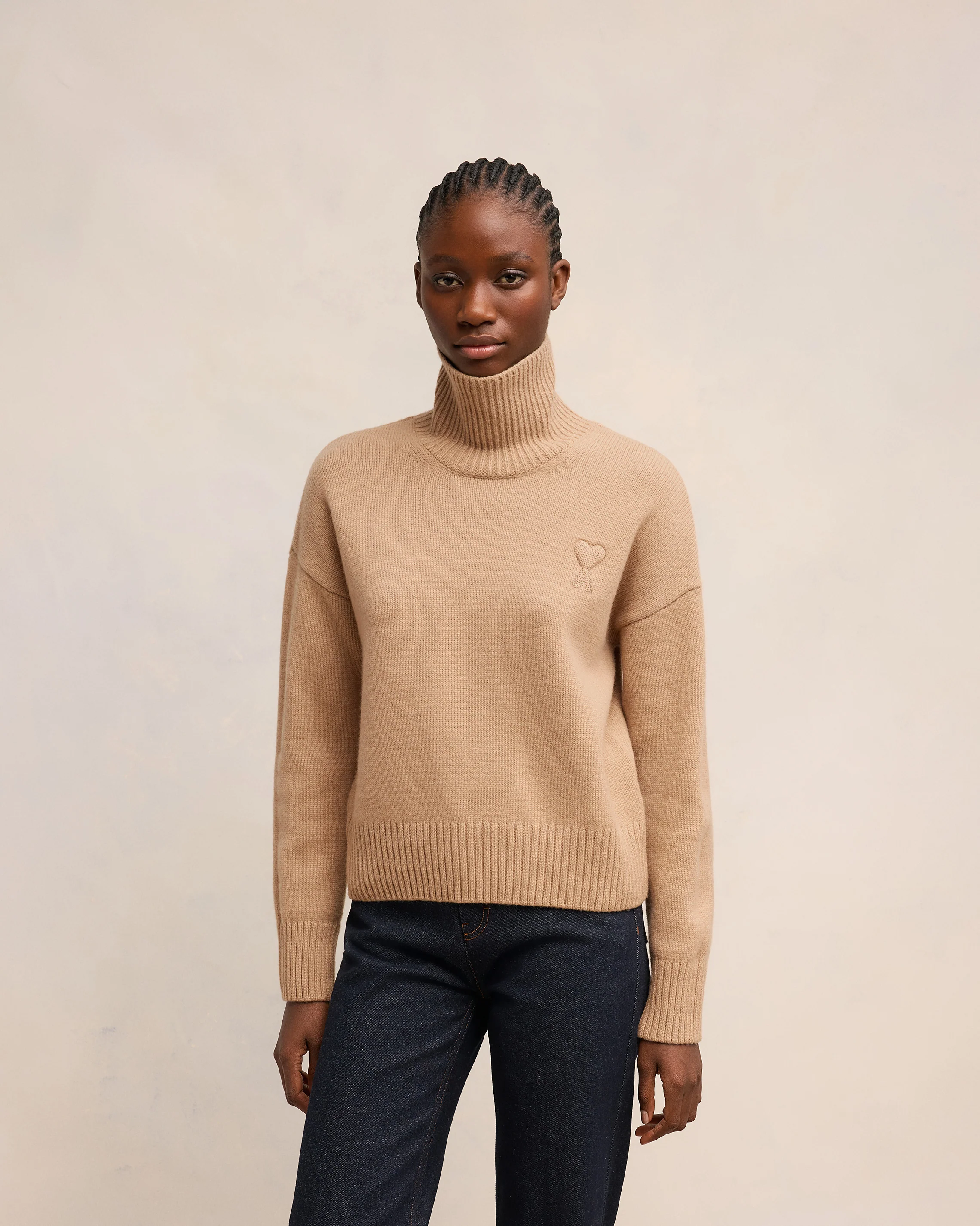 Nude Embossed Ami De Coeur Funnel Neck Sweater - leoleo123123