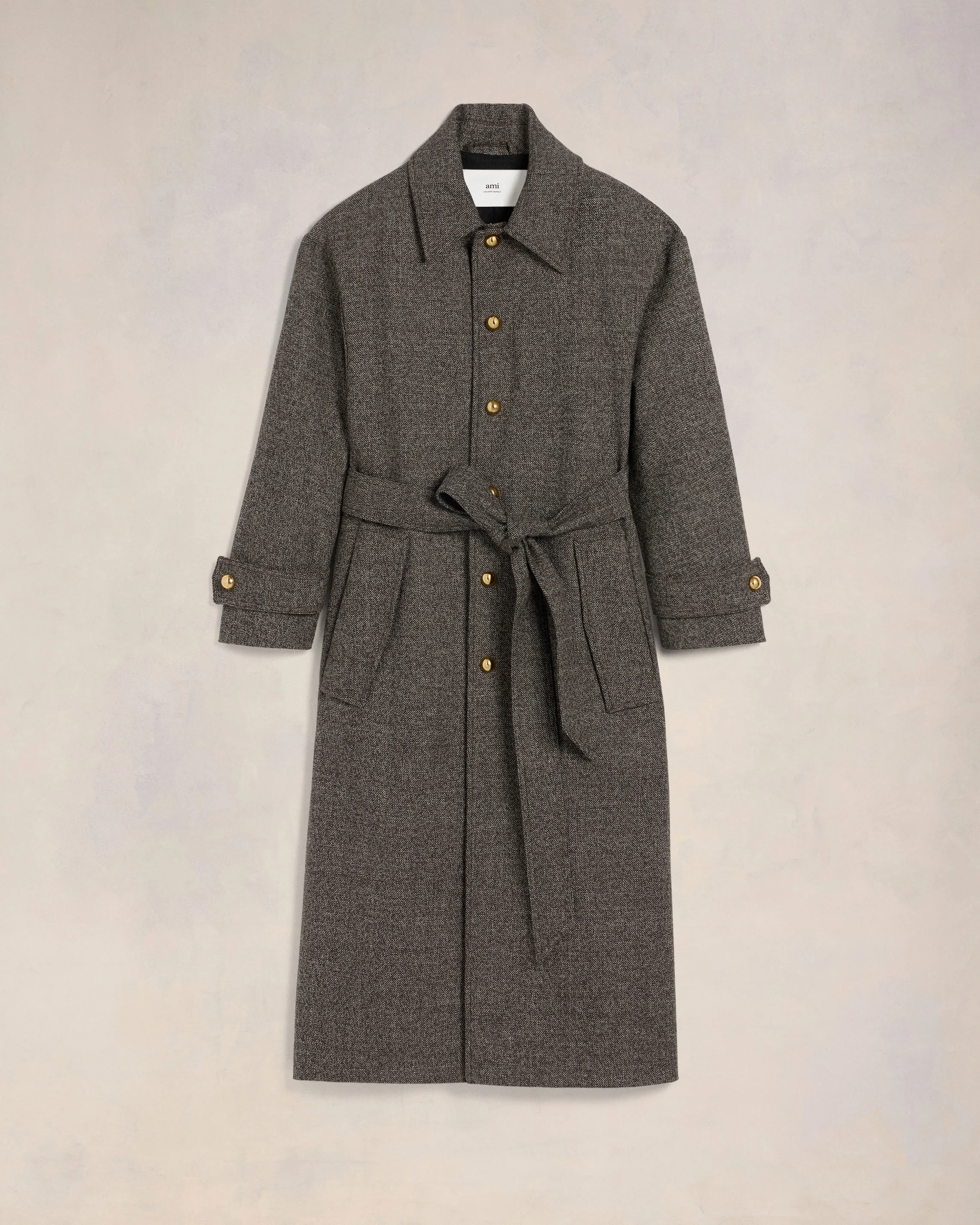 Dark Coffee/ Off White Belted Coat - leoleo123123