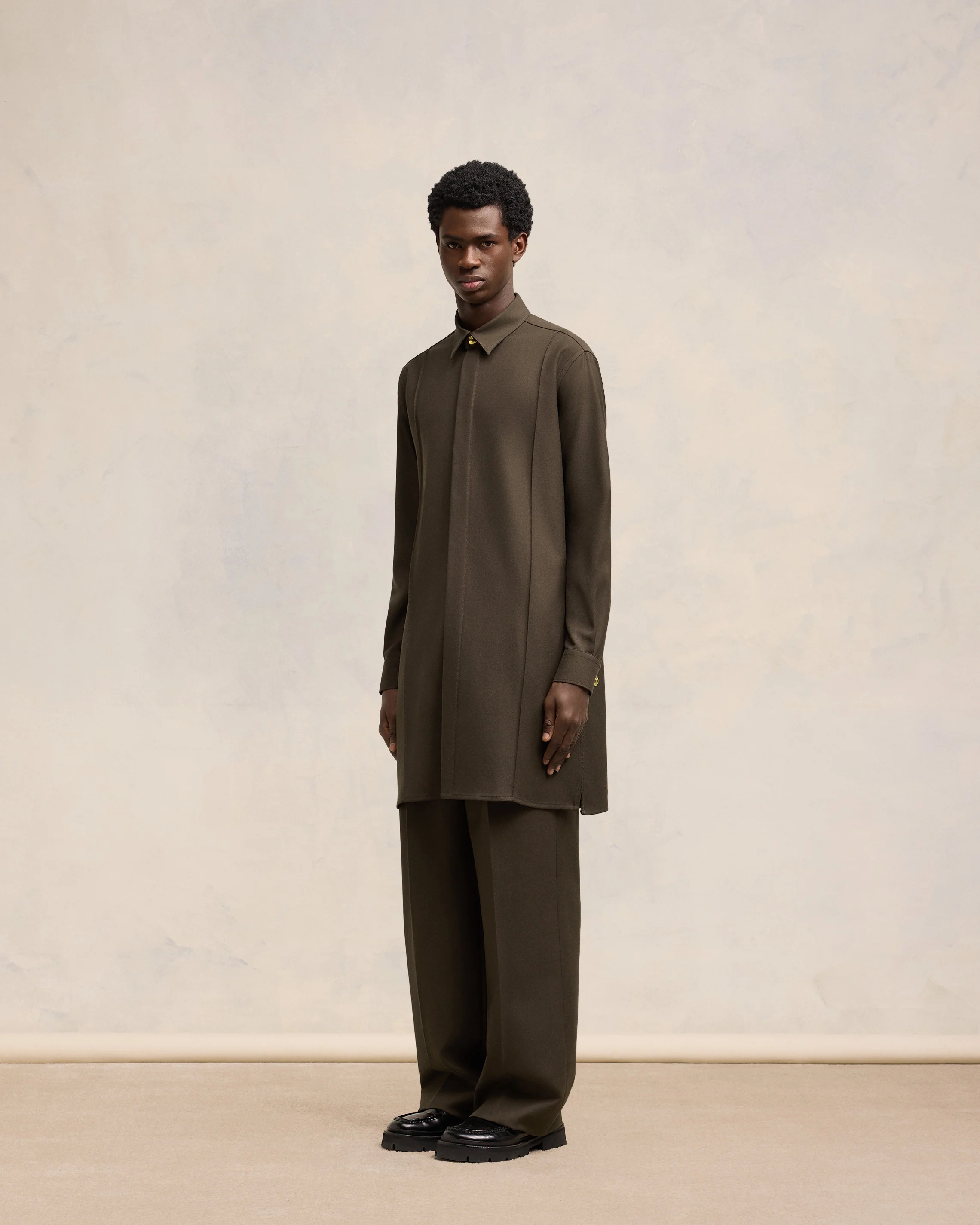 Dark Coffee Long Pintuck Shirt - leoleo123123