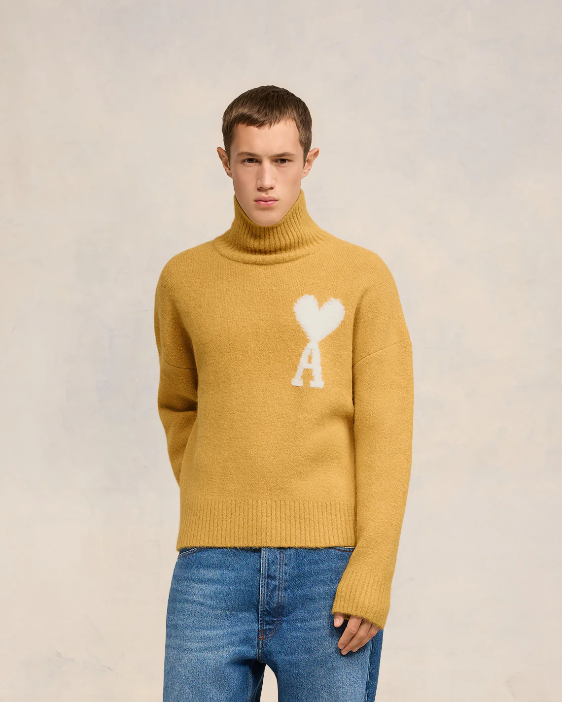 Mustard Off-White Ami De Coeur Funnel Neck Sweater - leoleo123123