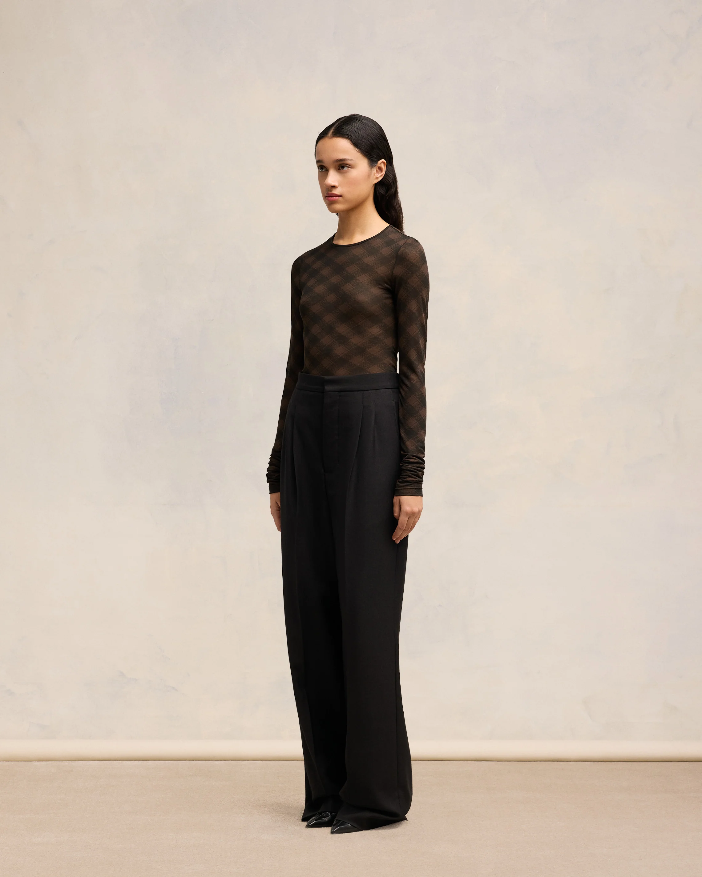 Black/Dark Coffee Long Sleeve Fluide Top - leoleo123123