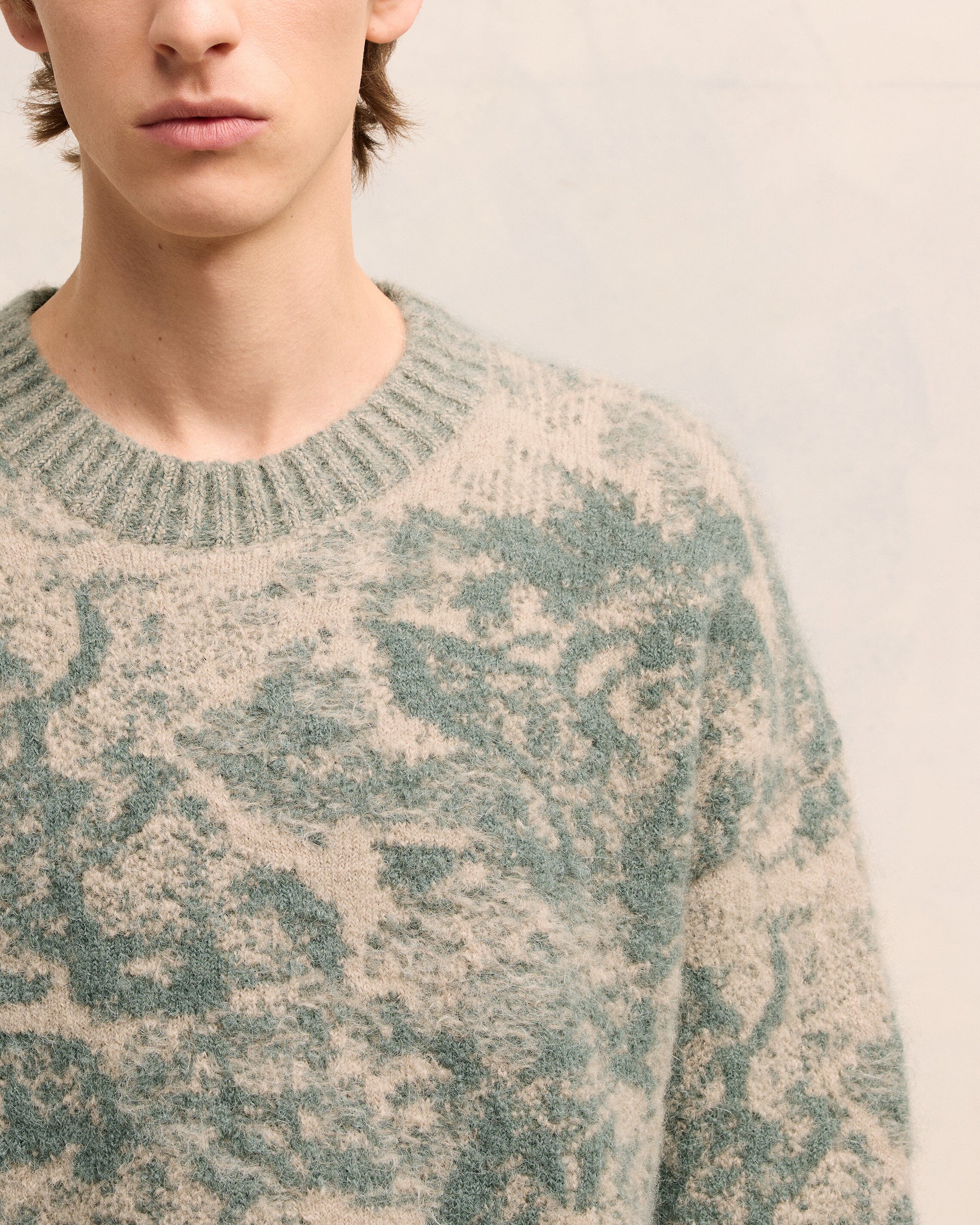 Beige/Antique Clay Alpaca Mohair Jacquard Crewneck - leoleo123123