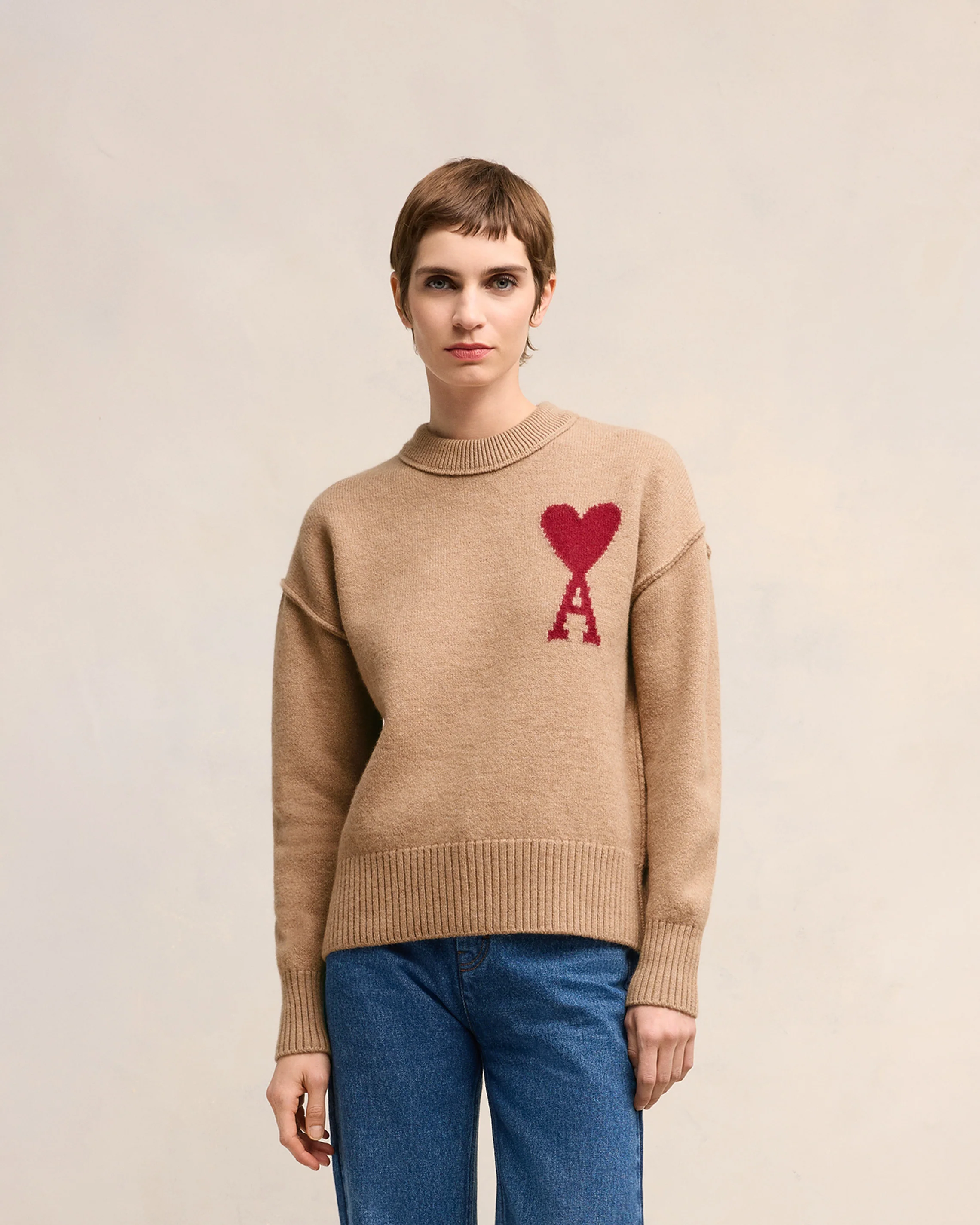 Camel/Red Red Ami De Coeur Sweater - leoleo123123