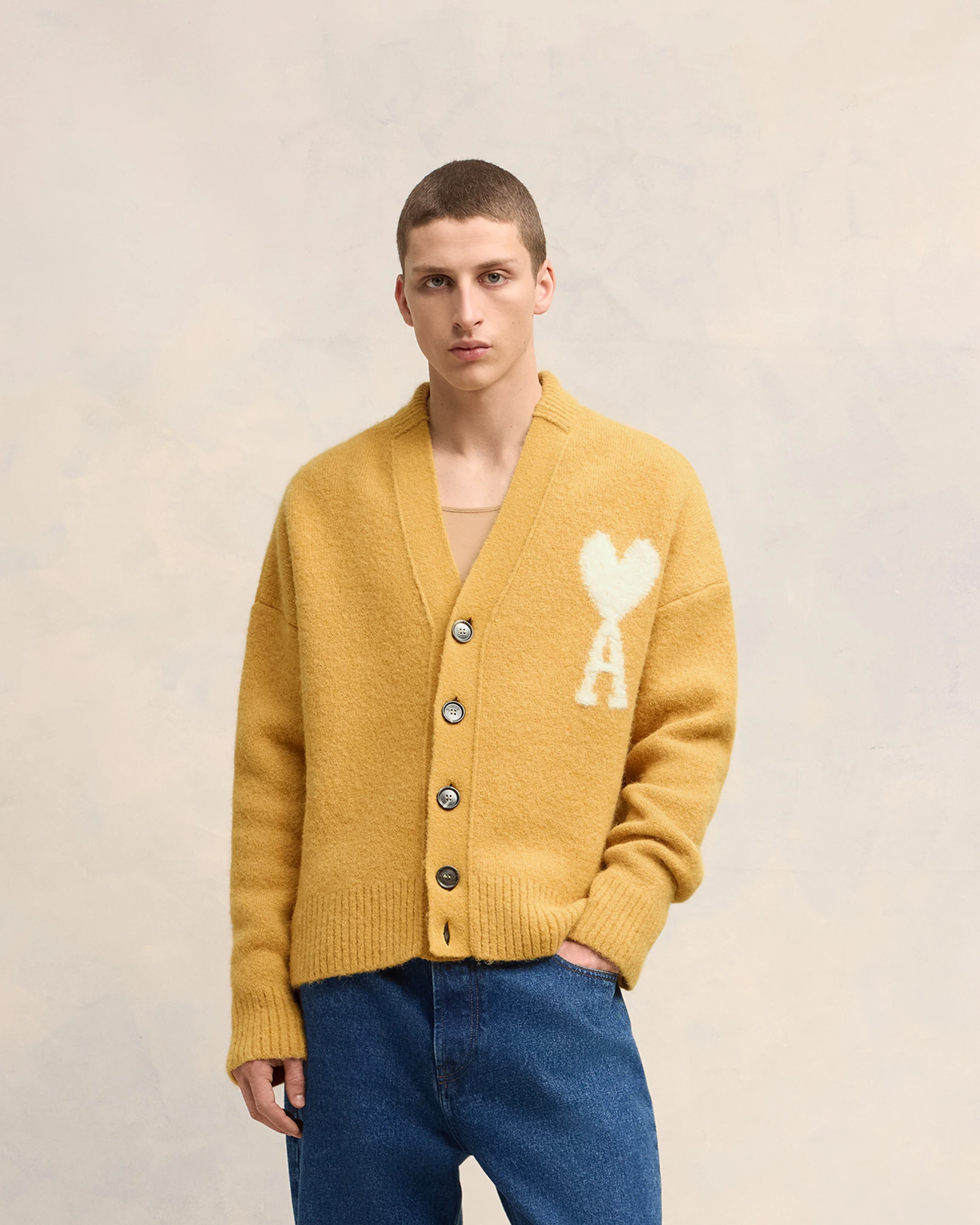 Mustard Off-White Ami De Coeur Cardigan - leoleo123123