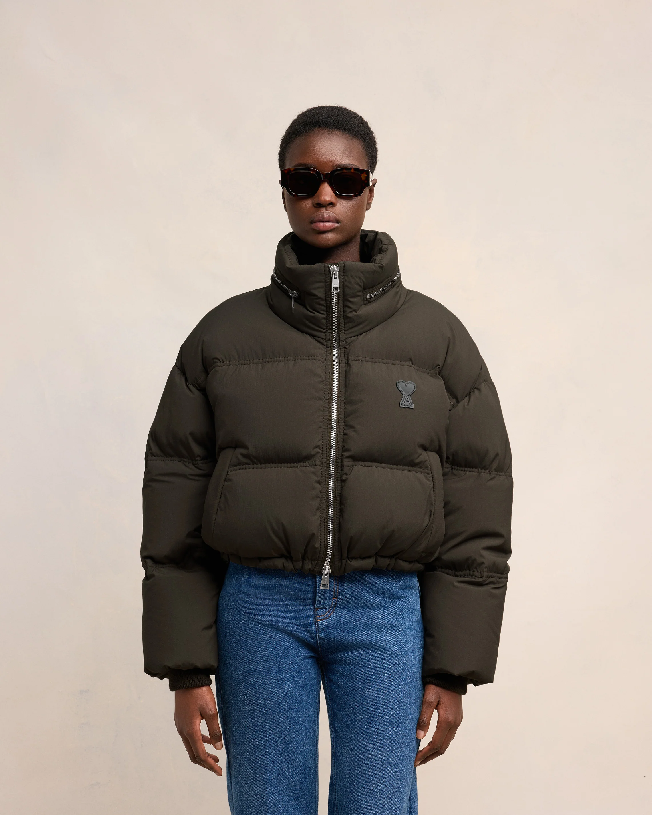 Dark Coffee Ami De Coeur Down Jacket - leoleo123123