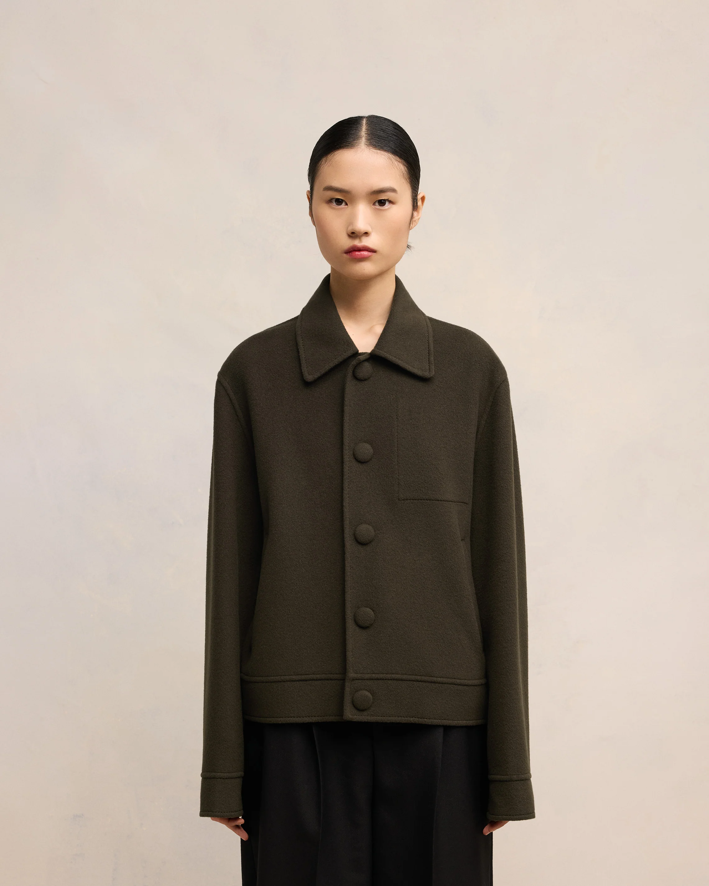 Dark Coffee Boxy Buttoned Jacket - leoleo123123