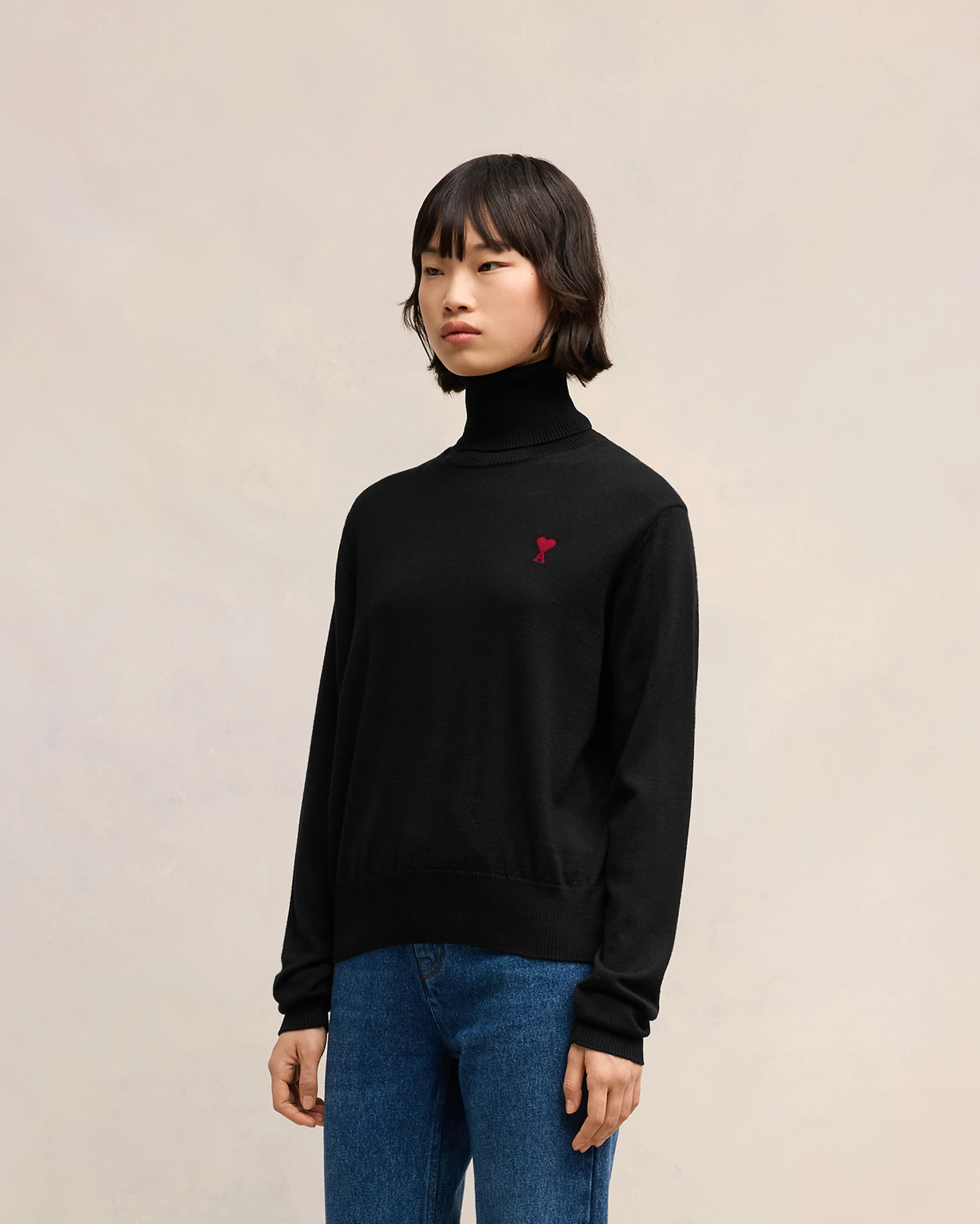 Black Red Ami De Coeur Turtle Neck Sweater - leoleo123123