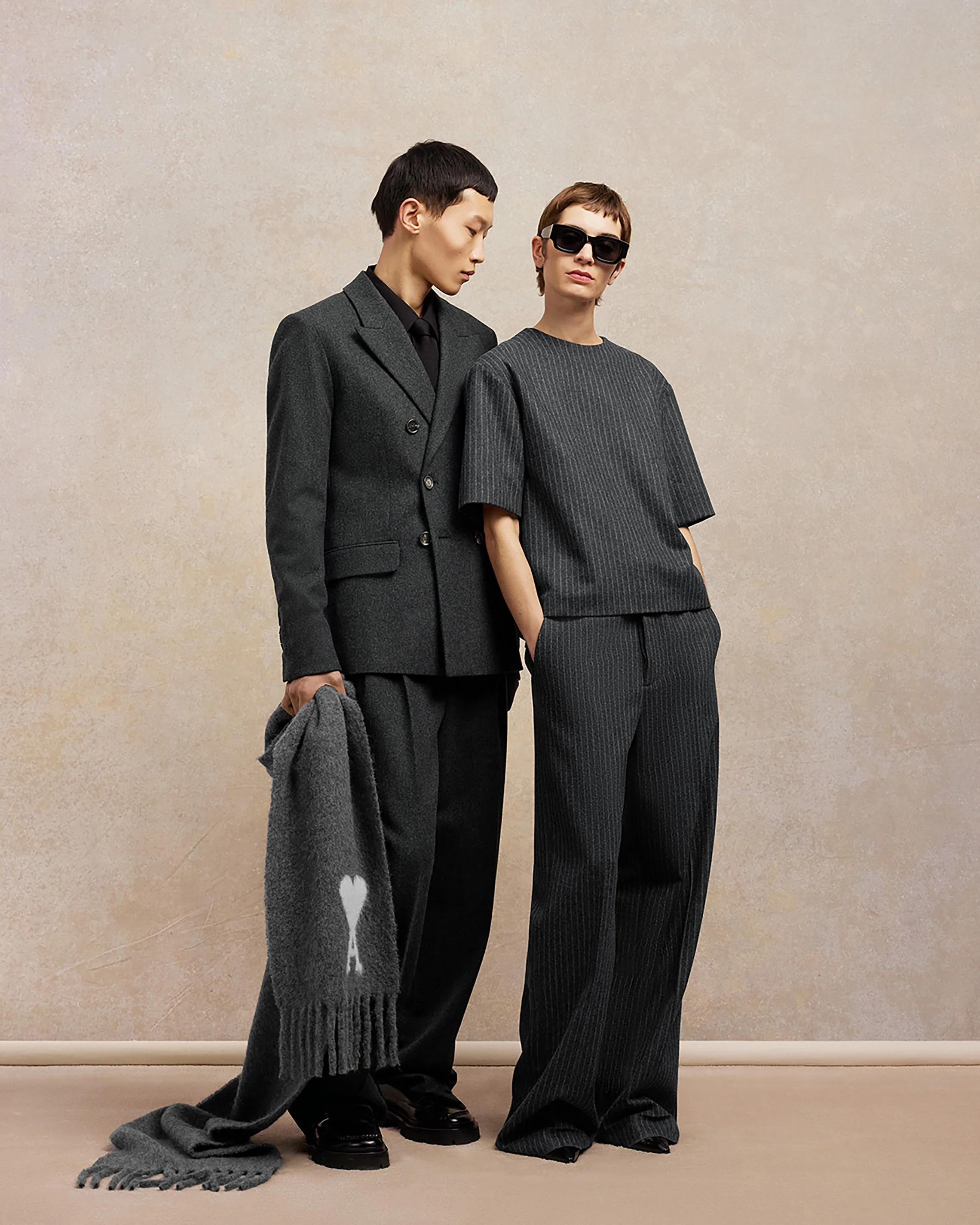 Dark Grey/ Off White Large Fit Trousers - leoleo123123